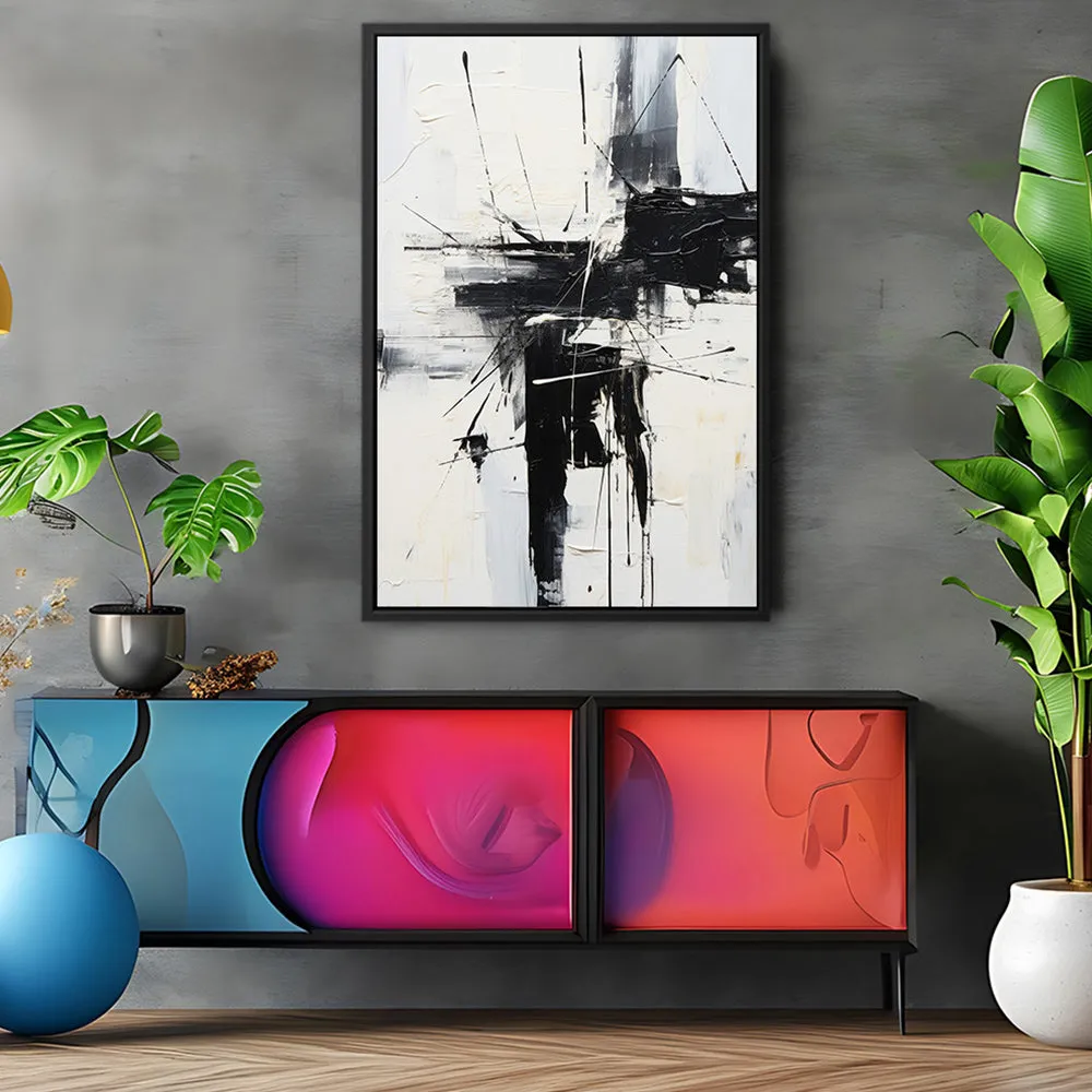 Canvas Wall Art Stretched Over Wooden Frame with Floating Frame and Black Crash Painting CV4119