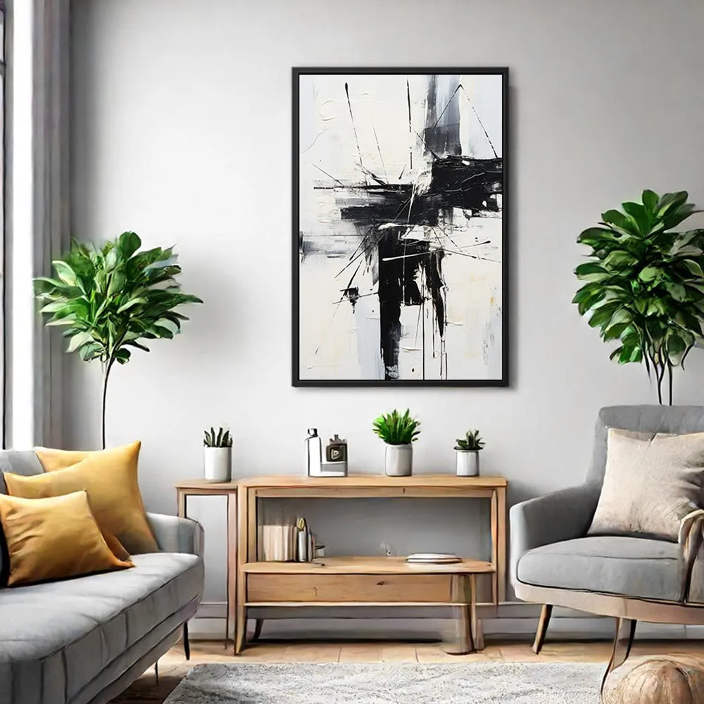Canvas Wall Art Stretched Over Wooden Frame with Floating Frame and Black Crash Painting CV4119