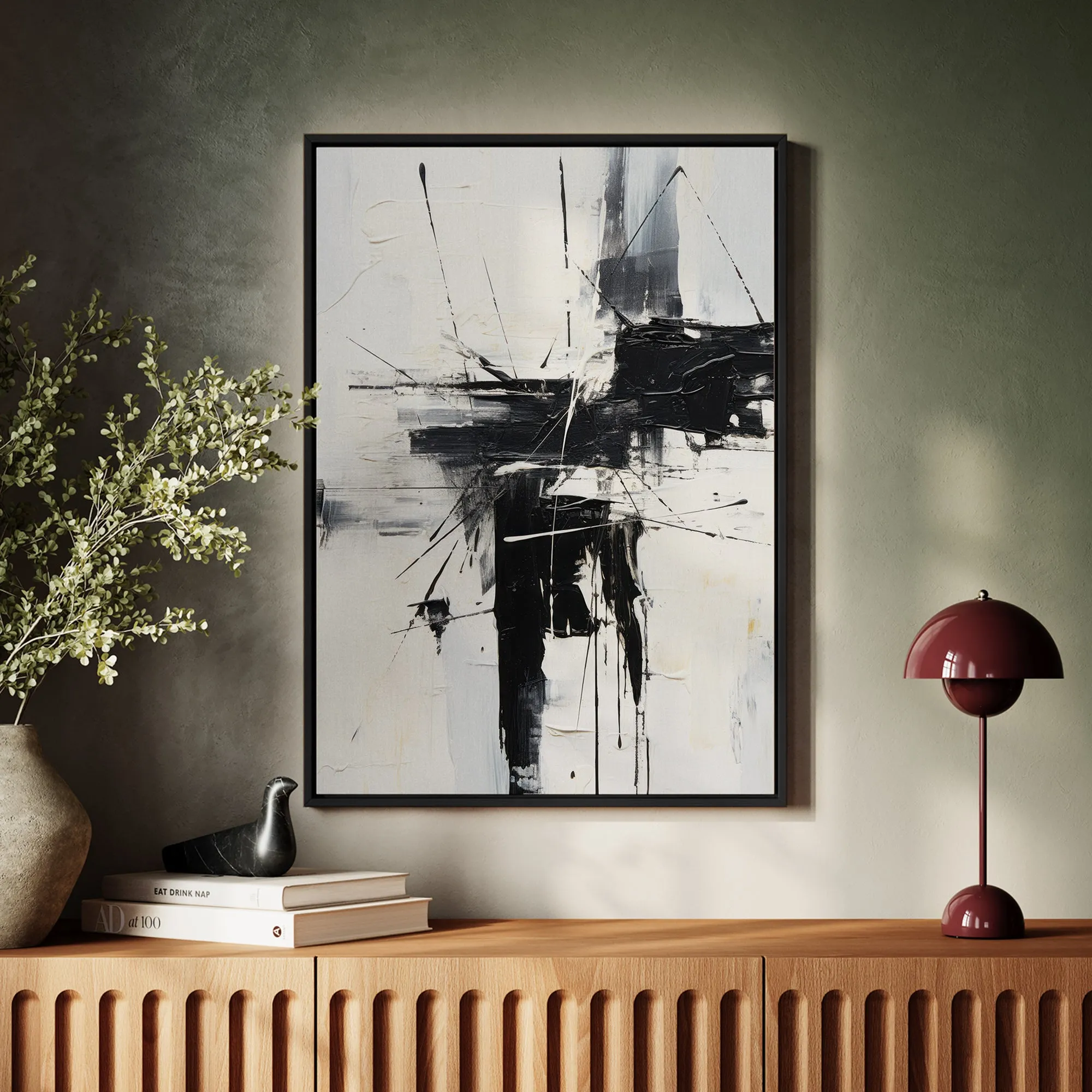 Canvas Wall Art Stretched Over Wooden Frame with Floating Frame and Black Crash Painting CV4119