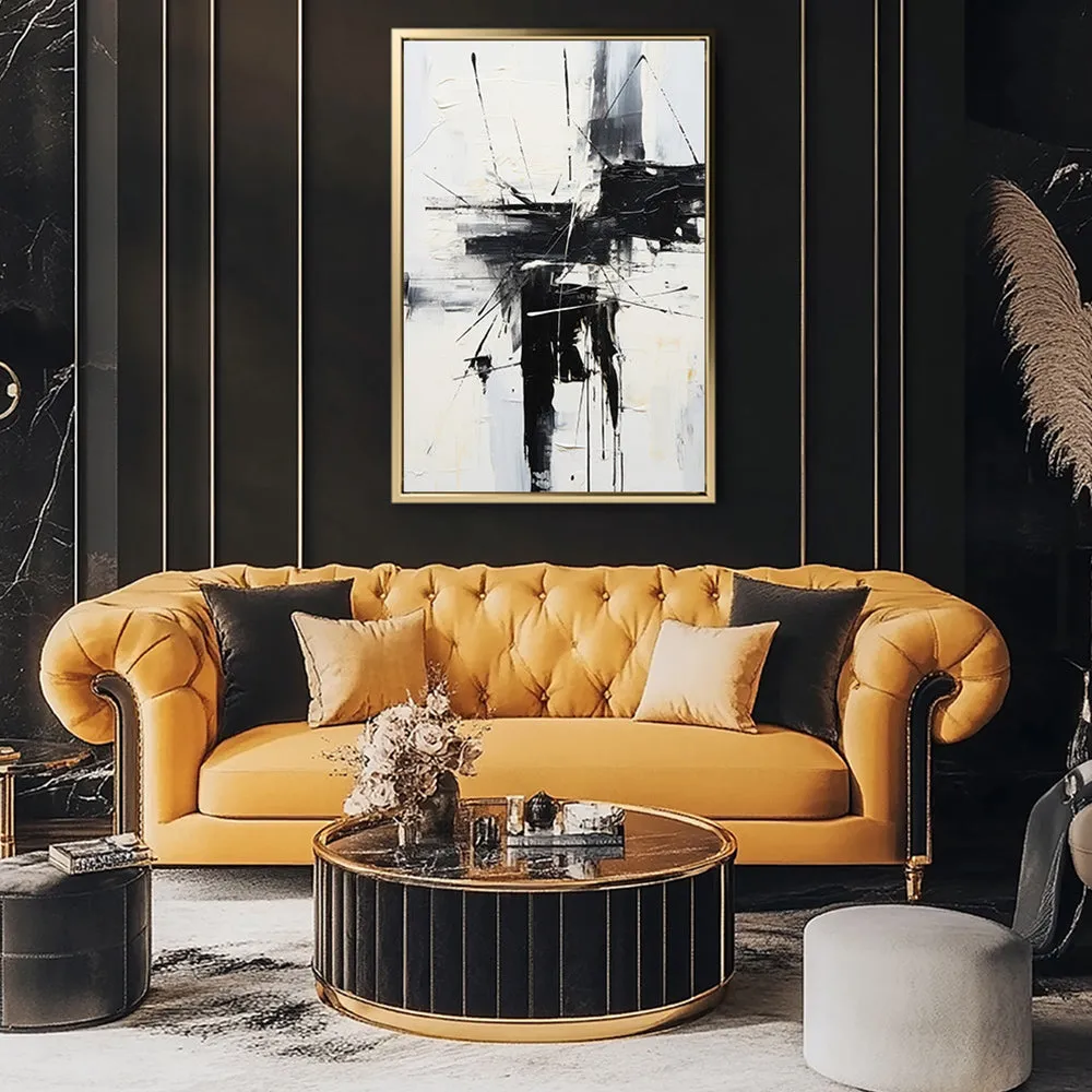 Canvas Wall Art Stretched Over Wooden Frame with Floating Frame and Black Crash Painting CV4119