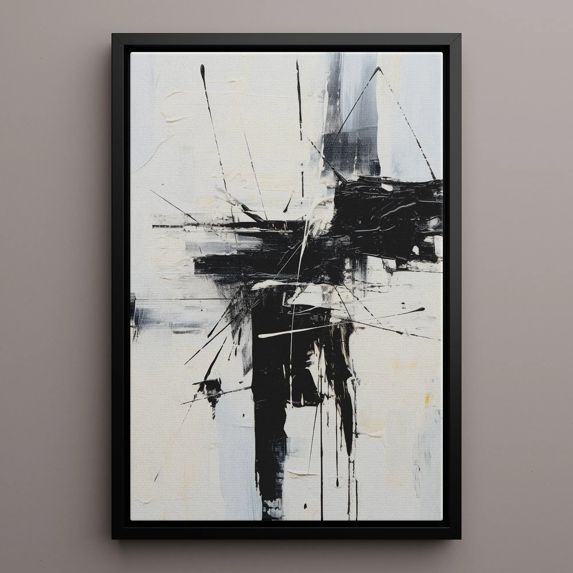 Canvas Wall Art Stretched Over Wooden Frame with Floating Frame and Black Crash Painting CV4119