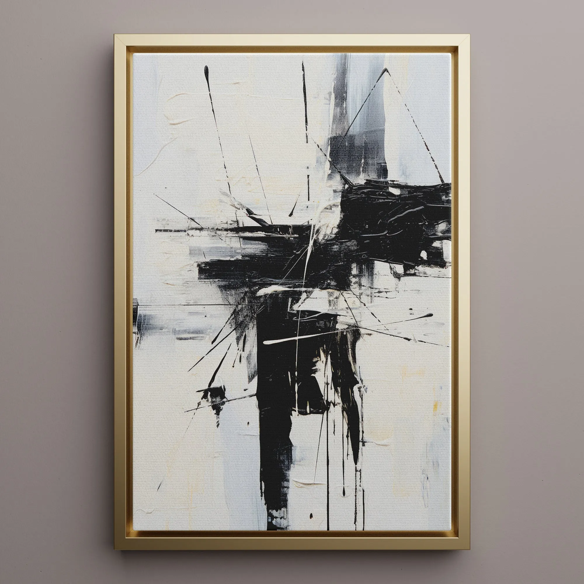 Canvas Wall Art Stretched Over Wooden Frame with Floating Frame and Black Crash Painting CV4119