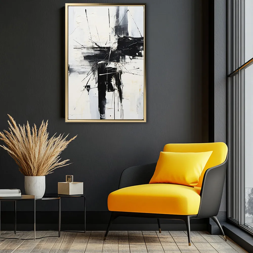 Canvas Wall Art Stretched Over Wooden Frame with Floating Frame and Black Crash Painting CV4119