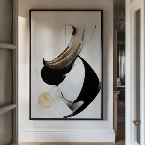Canvas Wall Art Stretched Over Wooden Frame with Floating Frame and Black With Gold Circle Painting CV4126