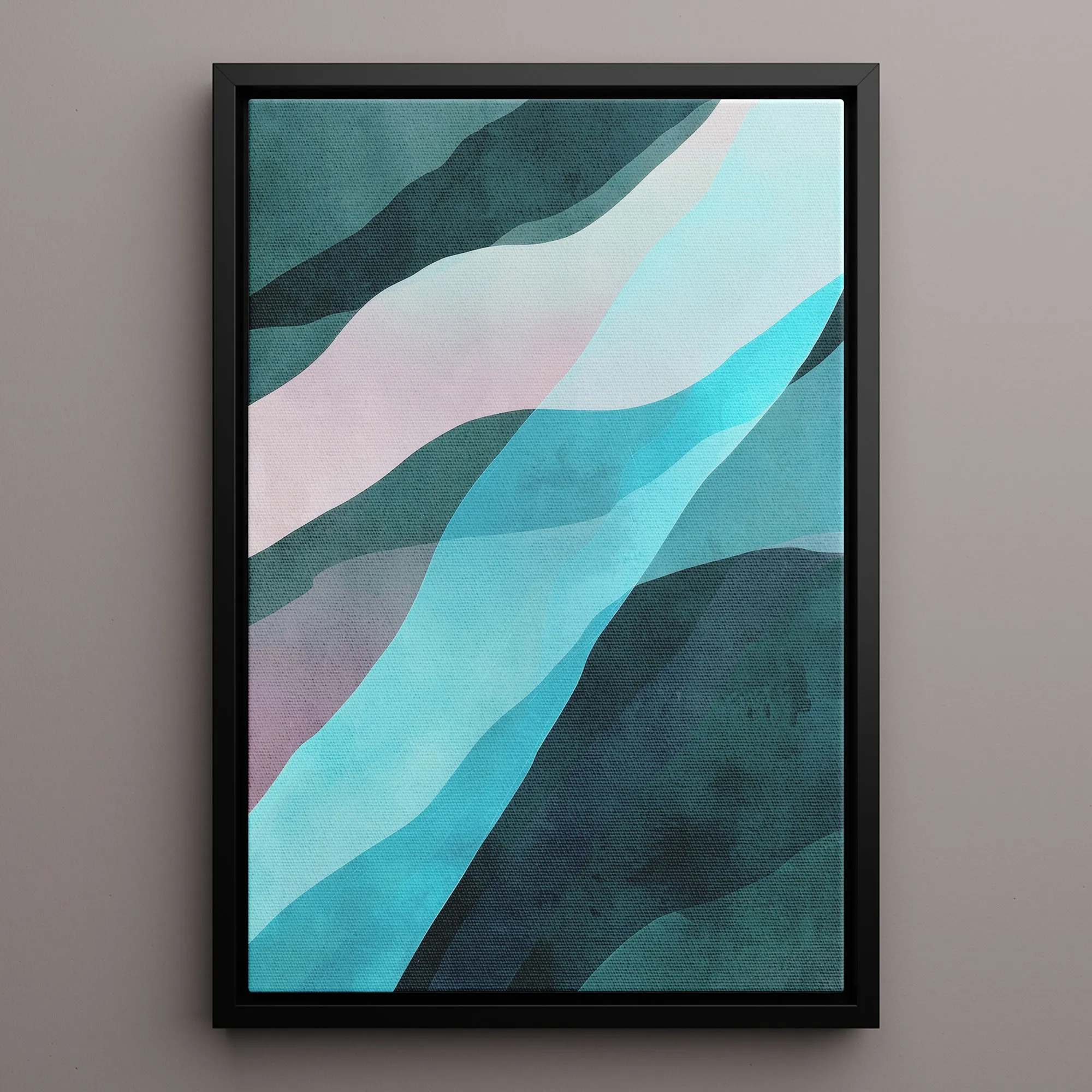 Canvas Wall Art Stretched Over Wooden Frame with Floating Frame and Blue Waves Abstract Painting CV4128