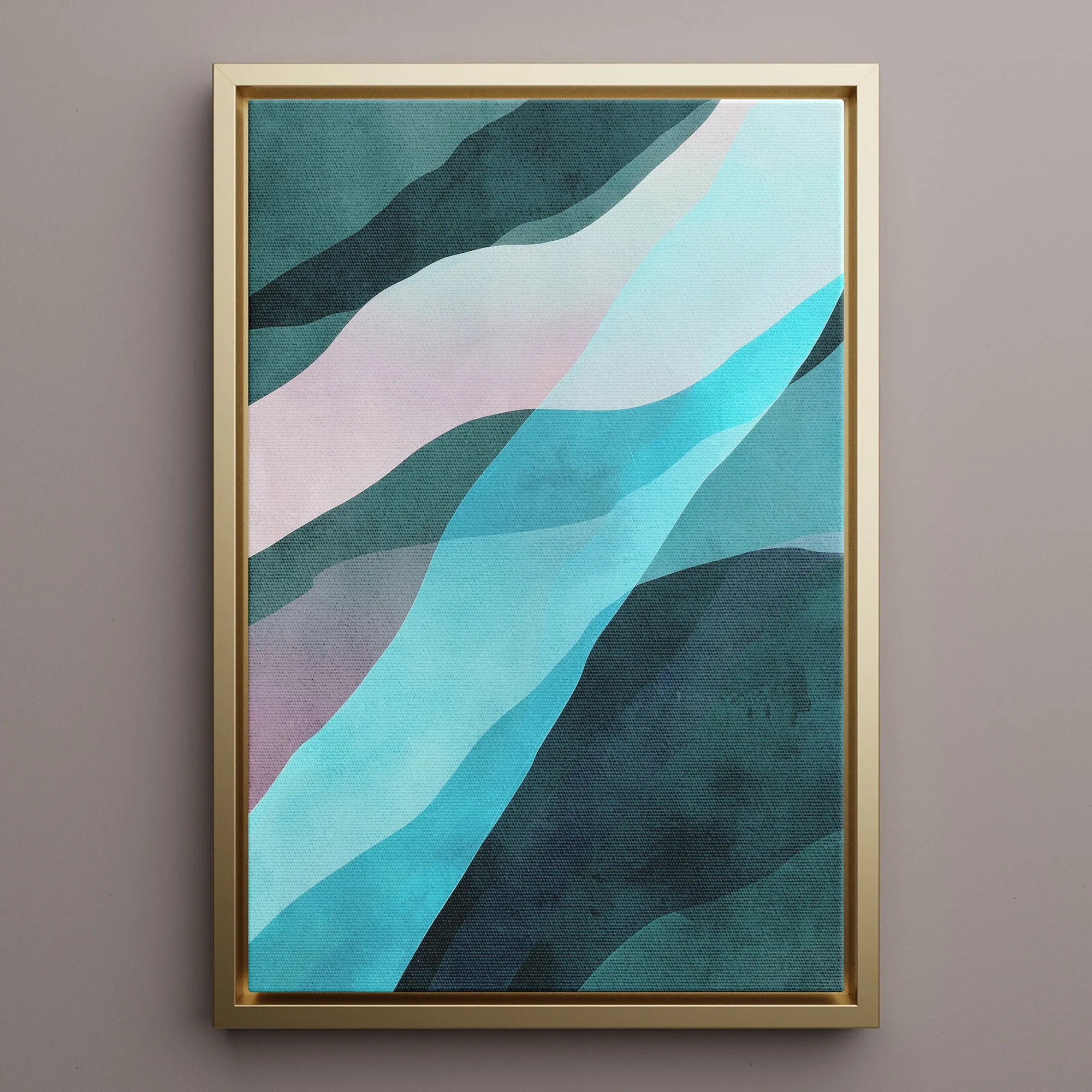 Canvas Wall Art Stretched Over Wooden Frame with Floating Frame and Blue Waves Abstract Painting CV4128