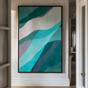 Canvas Wall Art Stretched Over Wooden Frame with Floating Frame and Blue Waves Abstract Painting CV4128