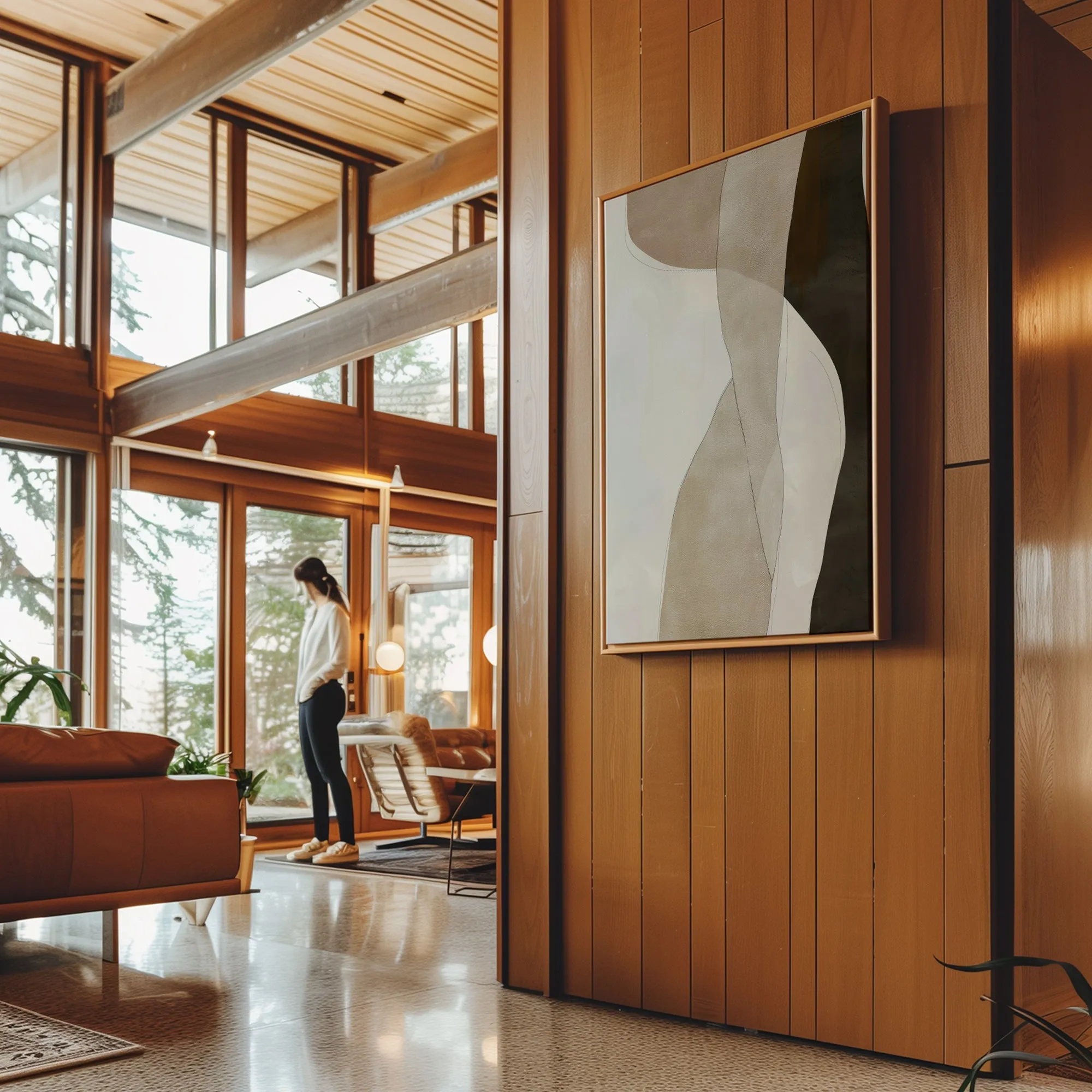 Canvas Wall Art Stretched Over Wooden Frame with Floating Frame and Desert Abstract Painting CV4148