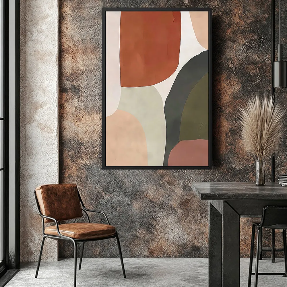 Canvas Wall Art Stretched Over Wooden Frame with Floating Frame and Earth Tones Abstract Painting CV4150