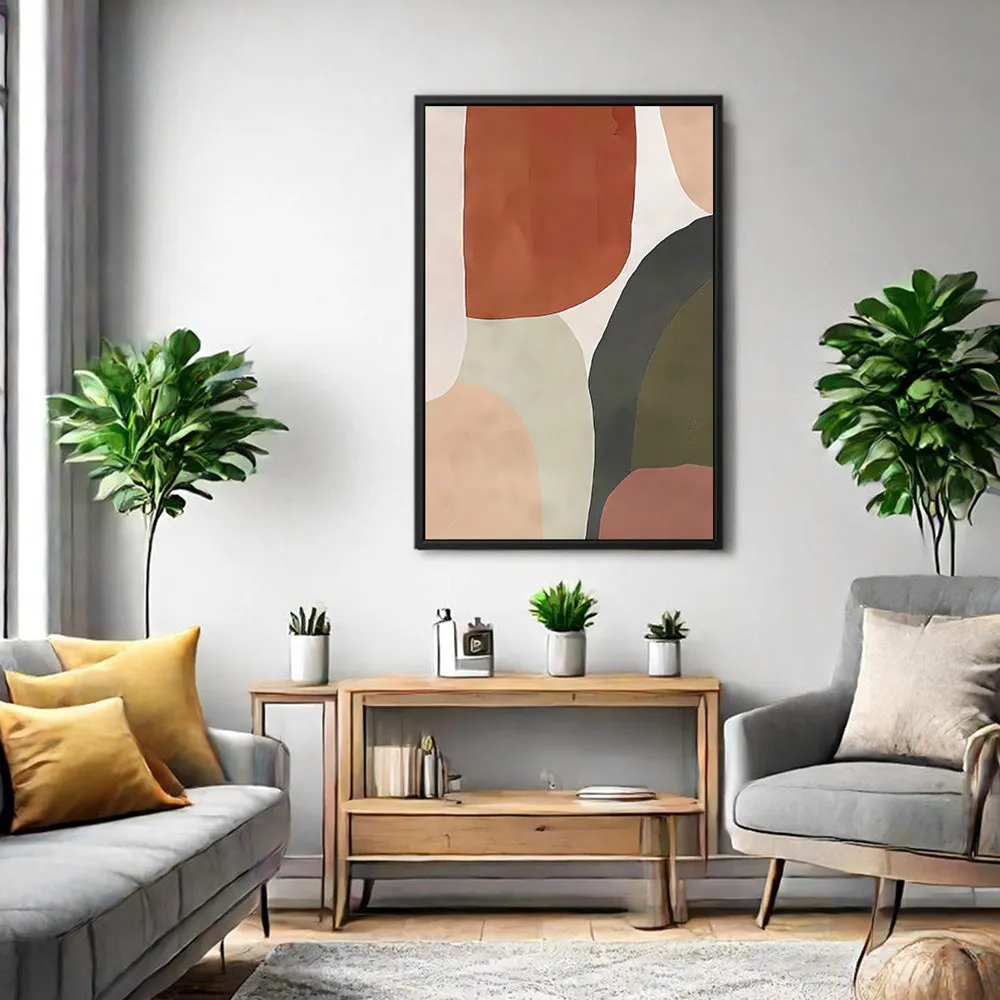 Canvas Wall Art Stretched Over Wooden Frame with Floating Frame and Earth Tones Abstract Painting CV4150