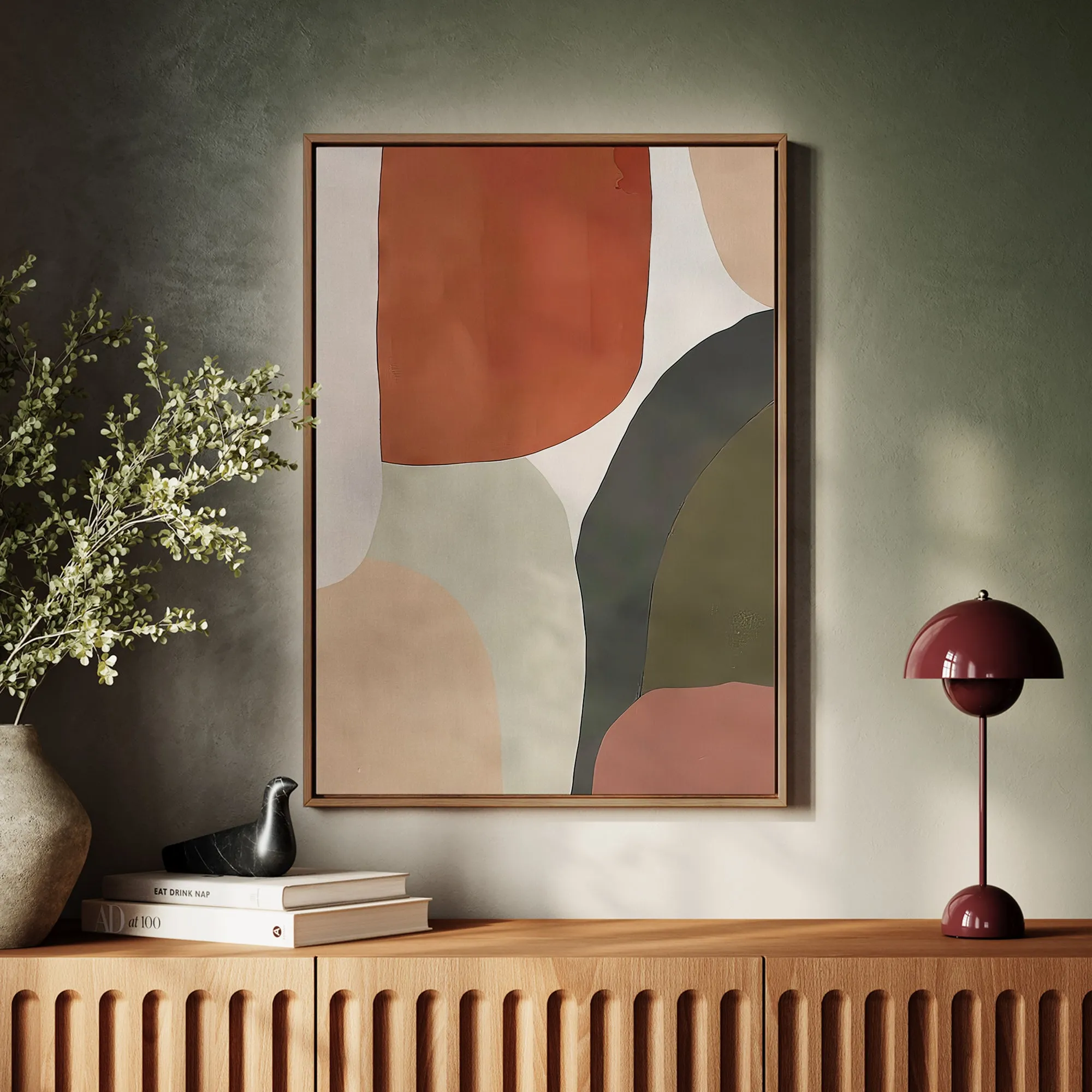 Canvas Wall Art Stretched Over Wooden Frame with Floating Frame and Earth Tones Abstract Painting CV4150