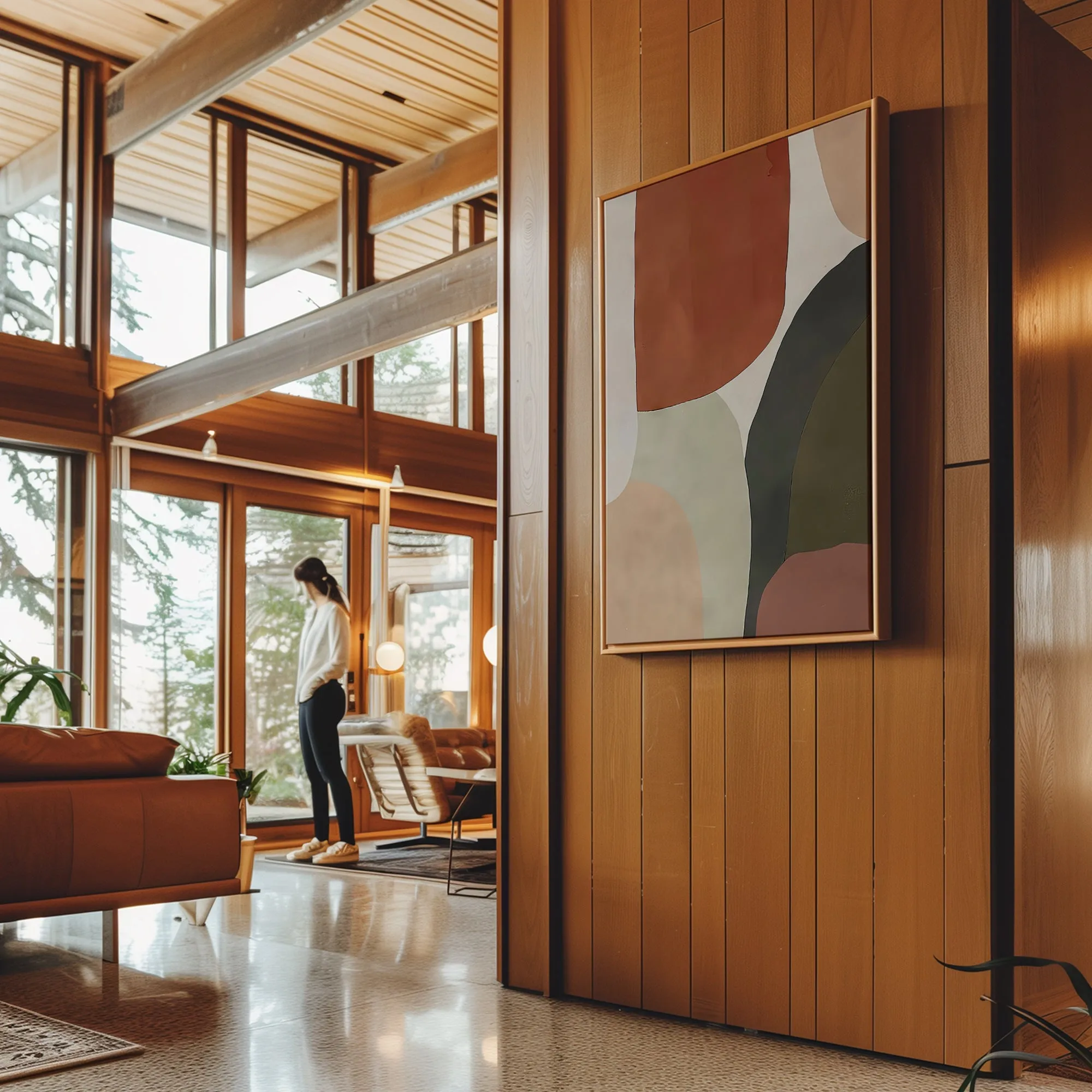 Canvas Wall Art Stretched Over Wooden Frame with Floating Frame and Earth Tones Abstract Painting CV4150