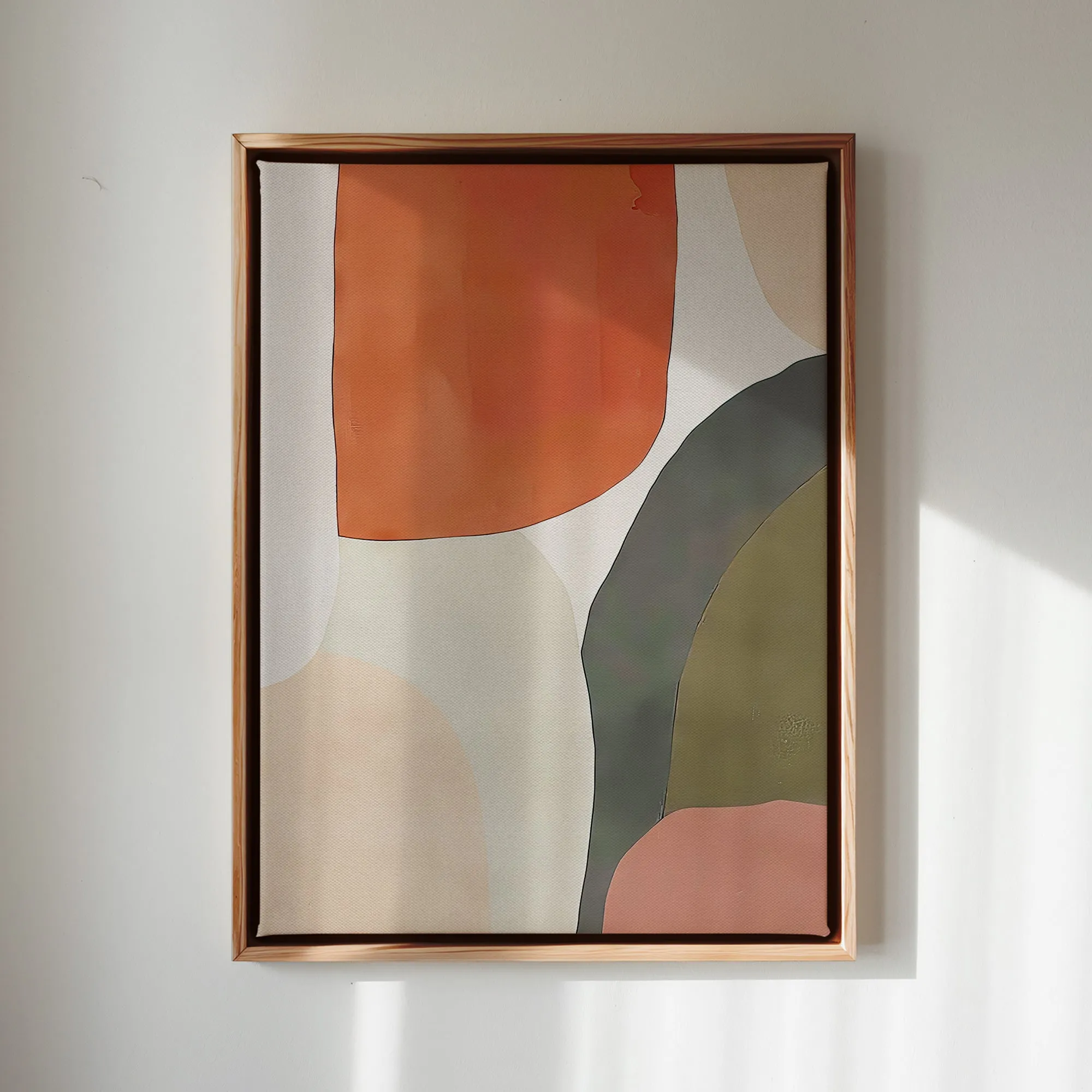 Canvas Wall Art Stretched Over Wooden Frame with Floating Frame and Earth Tones Abstract Painting CV4150