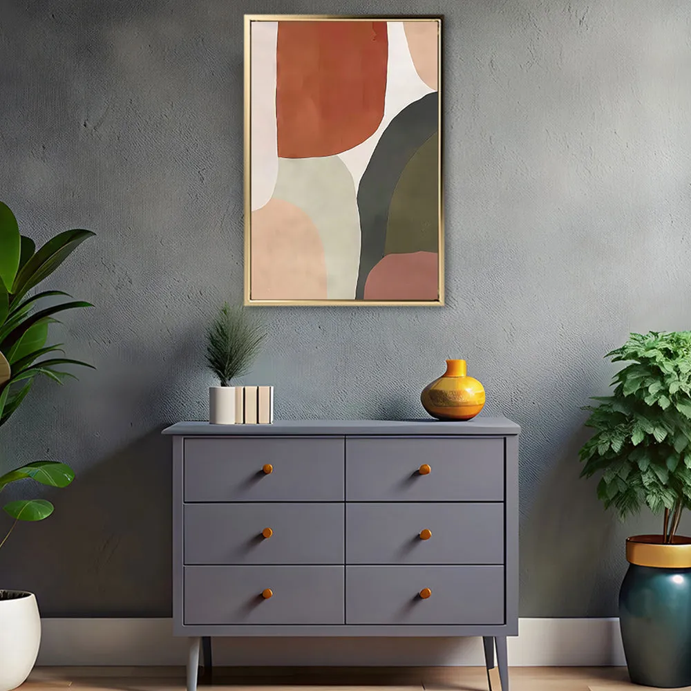 Canvas Wall Art Stretched Over Wooden Frame with Floating Frame and Earth Tones Abstract Painting CV4150