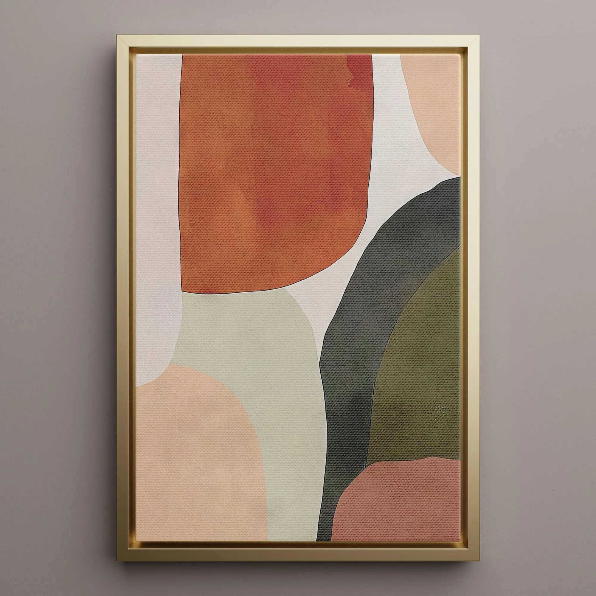 Canvas Wall Art Stretched Over Wooden Frame with Floating Frame and Earth Tones Abstract Painting CV4150