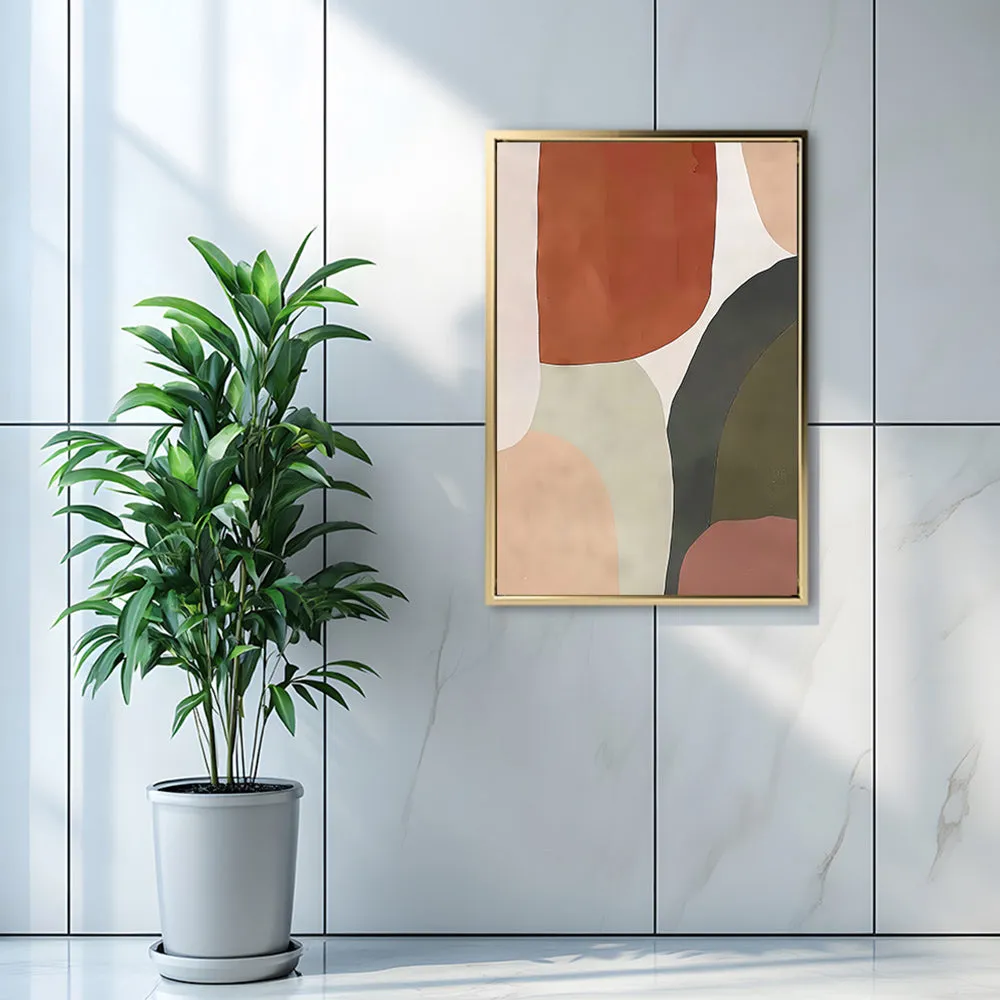 Canvas Wall Art Stretched Over Wooden Frame with Floating Frame and Earth Tones Abstract Painting CV4150