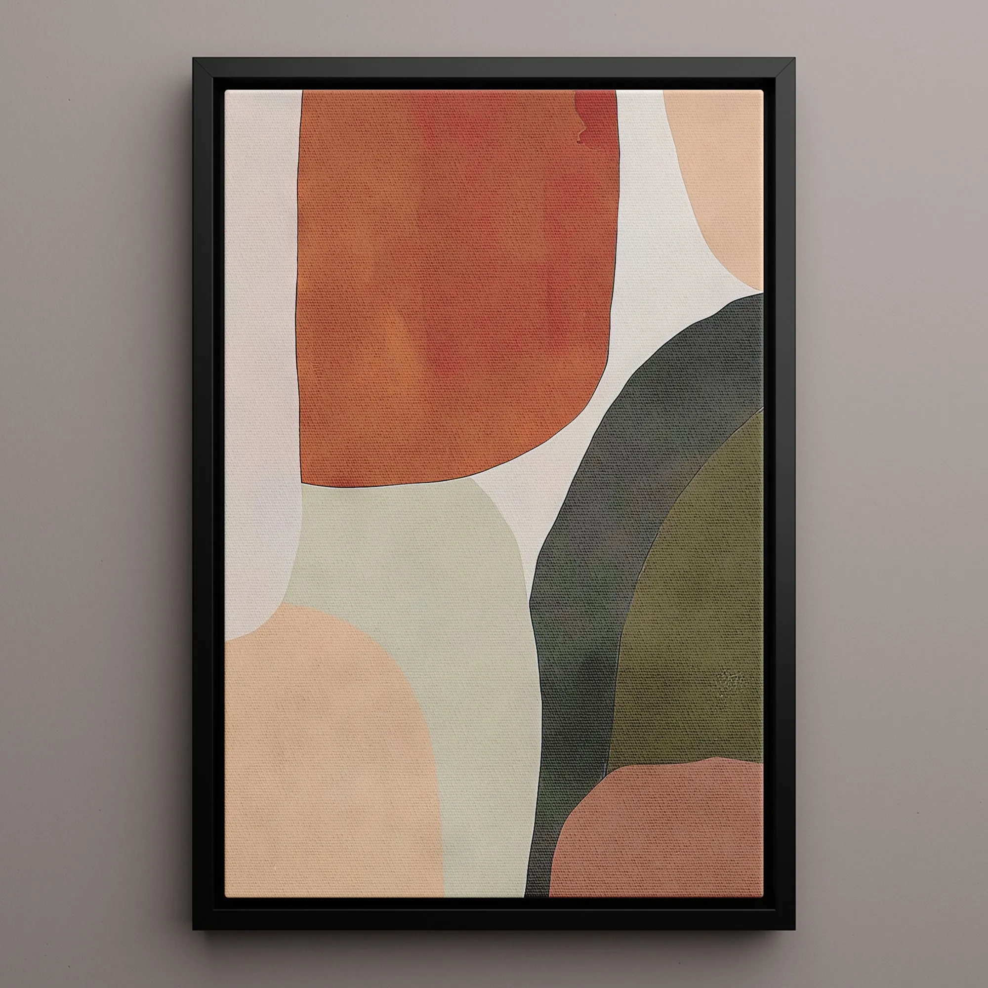 Canvas Wall Art Stretched Over Wooden Frame with Floating Frame and Earth Tones Abstract Painting CV4150