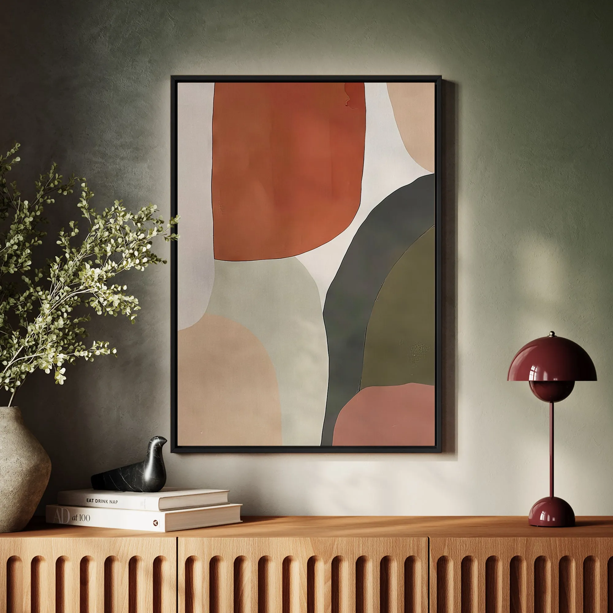 Canvas Wall Art Stretched Over Wooden Frame with Floating Frame and Earth Tones Abstract Painting CV4150