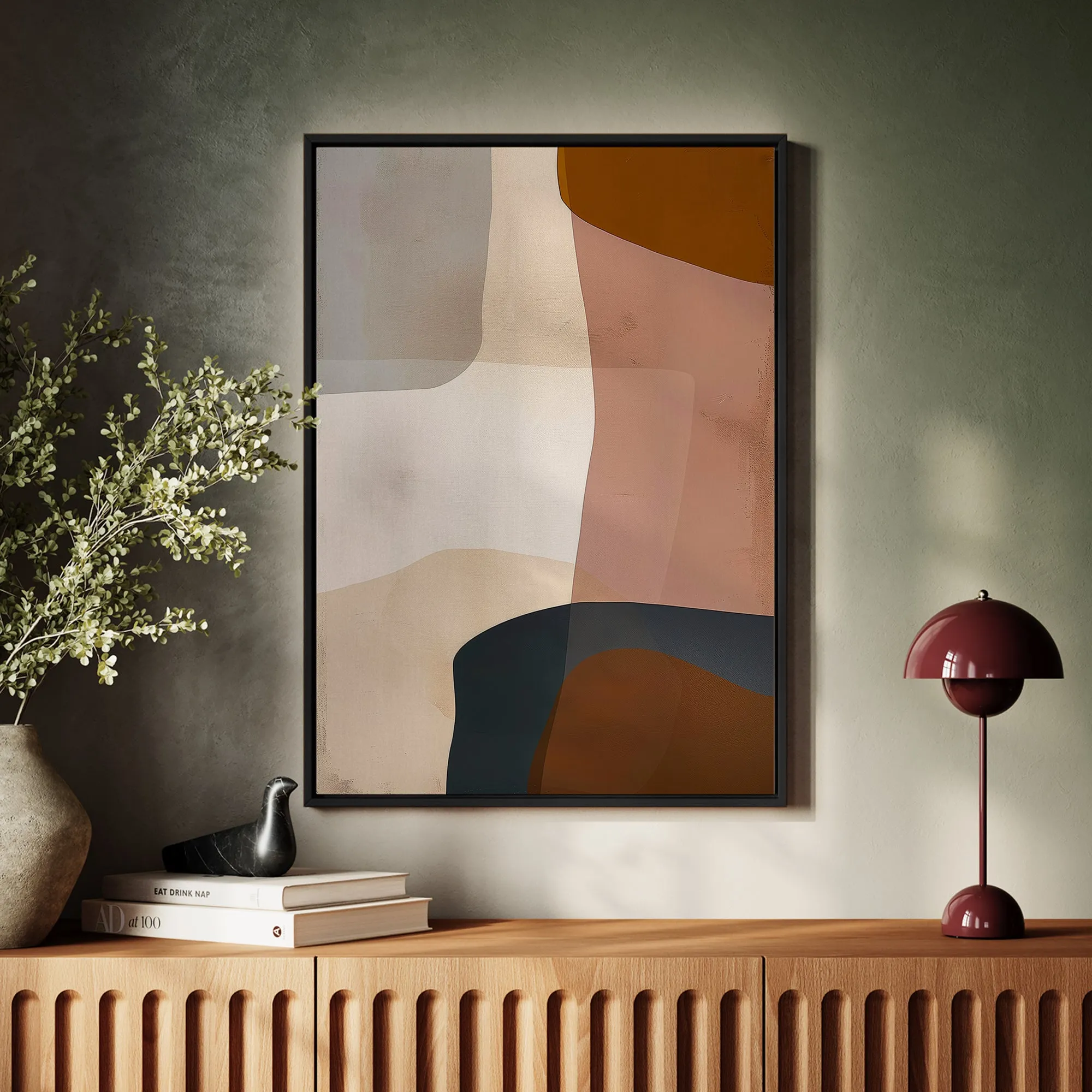 Canvas Wall Art Stretched Over Wooden Frame with Floating Frame and Earth Tones Abstract Painting CV4151