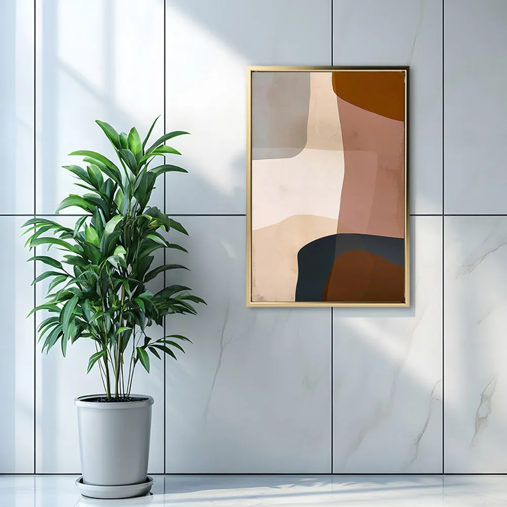 Canvas Wall Art Stretched Over Wooden Frame with Floating Frame and Earth Tones Abstract Painting CV4151