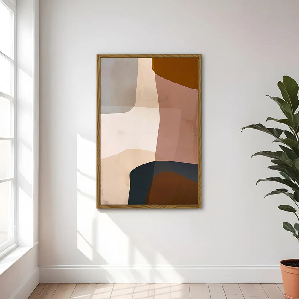 Canvas Wall Art Stretched Over Wooden Frame with Floating Frame and Earth Tones Abstract Painting CV4151