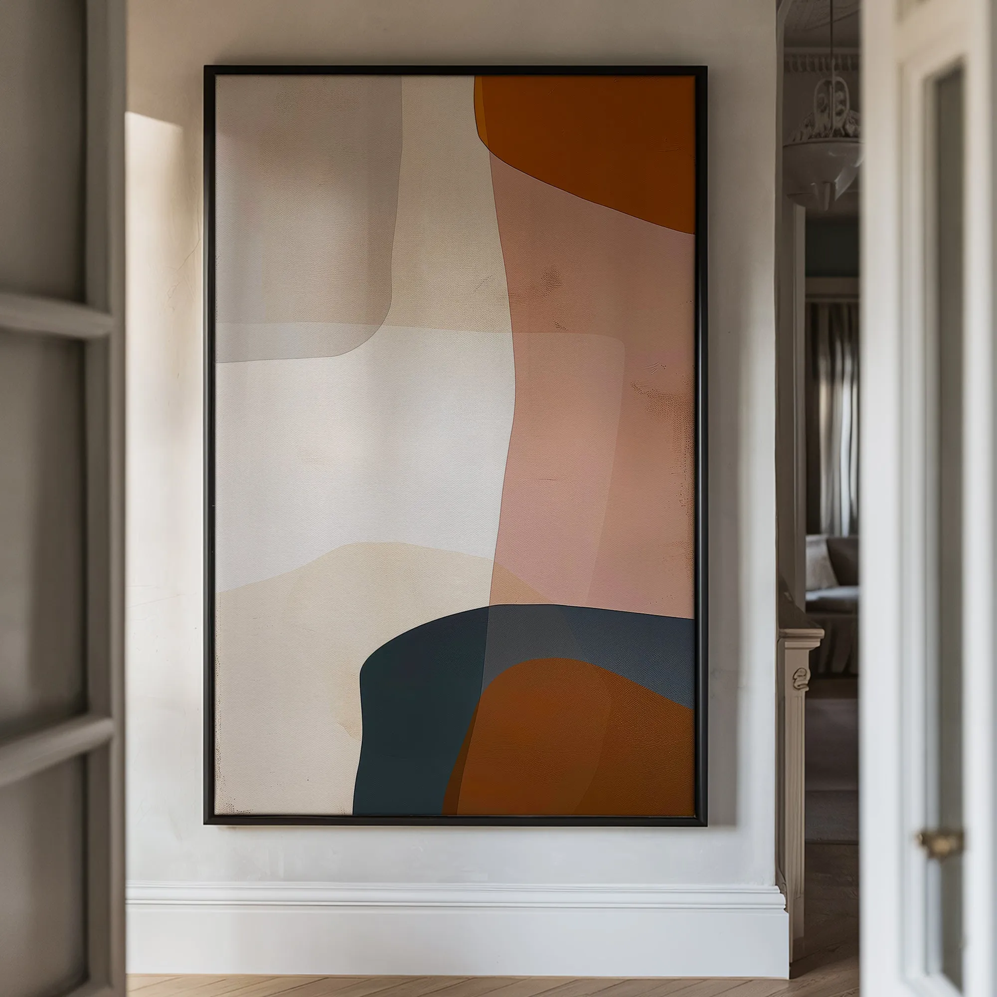 Canvas Wall Art Stretched Over Wooden Frame with Floating Frame and Earth Tones Abstract Painting CV4151