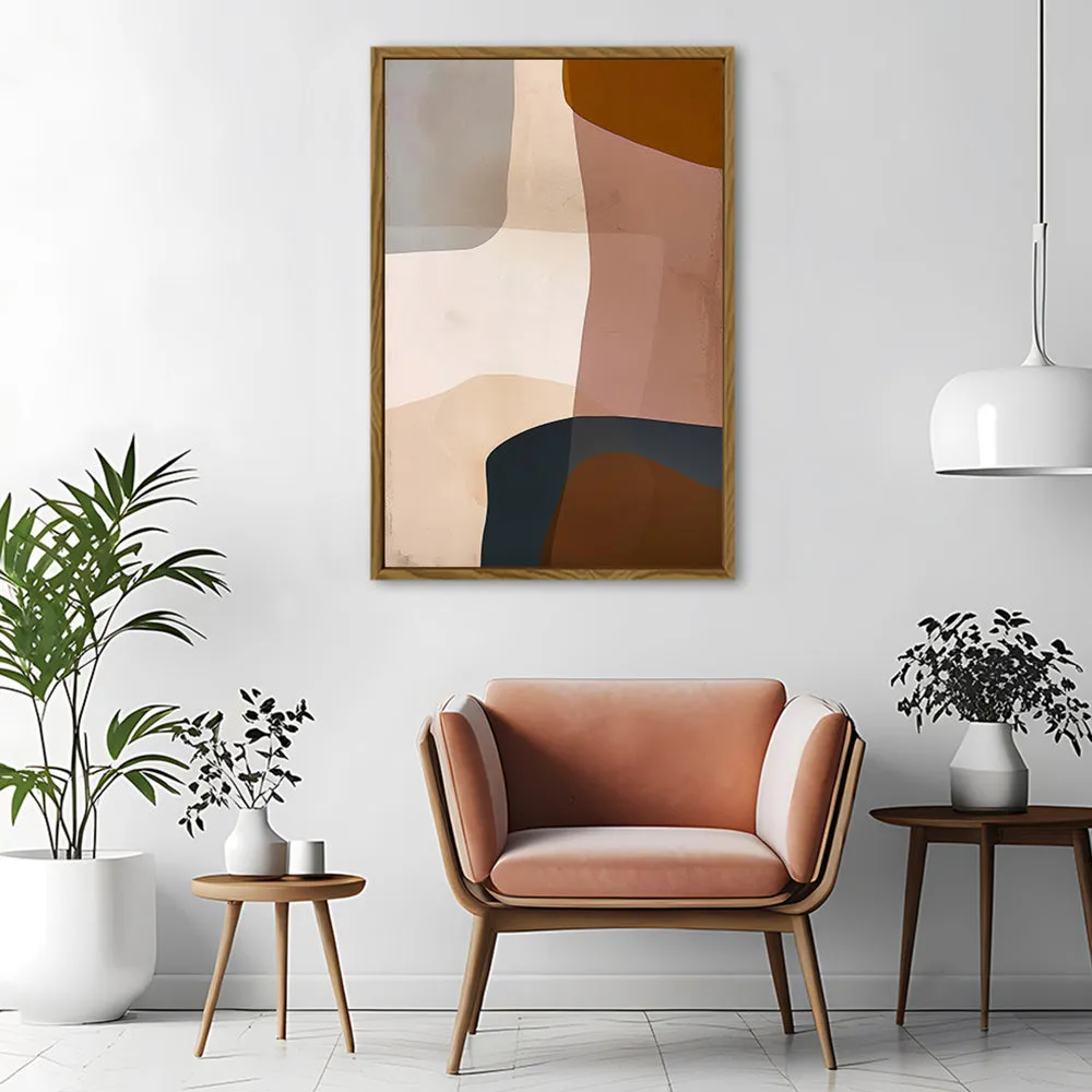 Canvas Wall Art Stretched Over Wooden Frame with Floating Frame and Earth Tones Abstract Painting CV4151