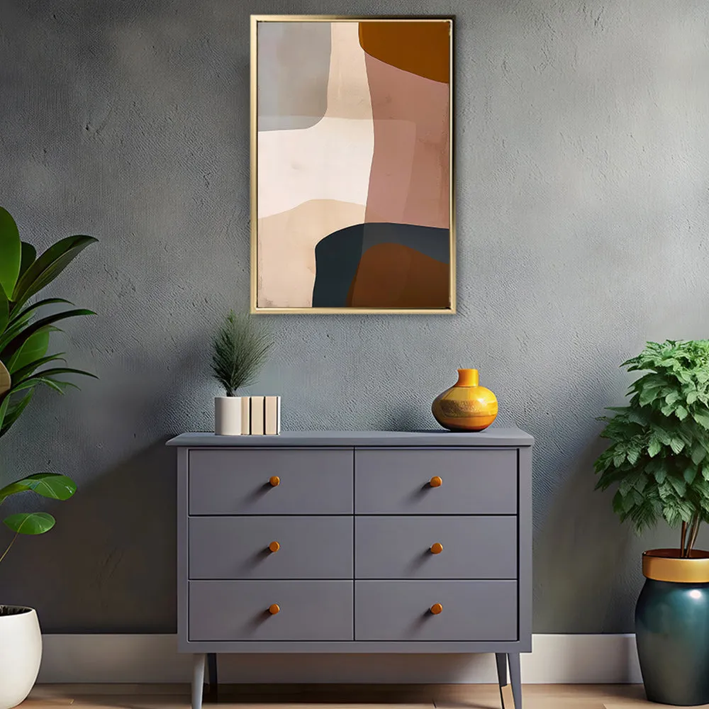 Canvas Wall Art Stretched Over Wooden Frame with Floating Frame and Earth Tones Abstract Painting CV4151