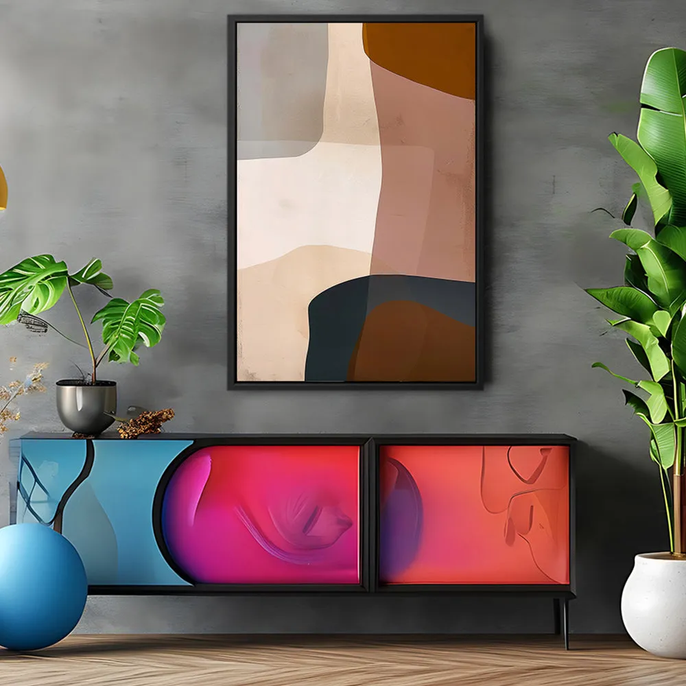 Canvas Wall Art Stretched Over Wooden Frame with Floating Frame and Earth Tones Abstract Painting CV4151