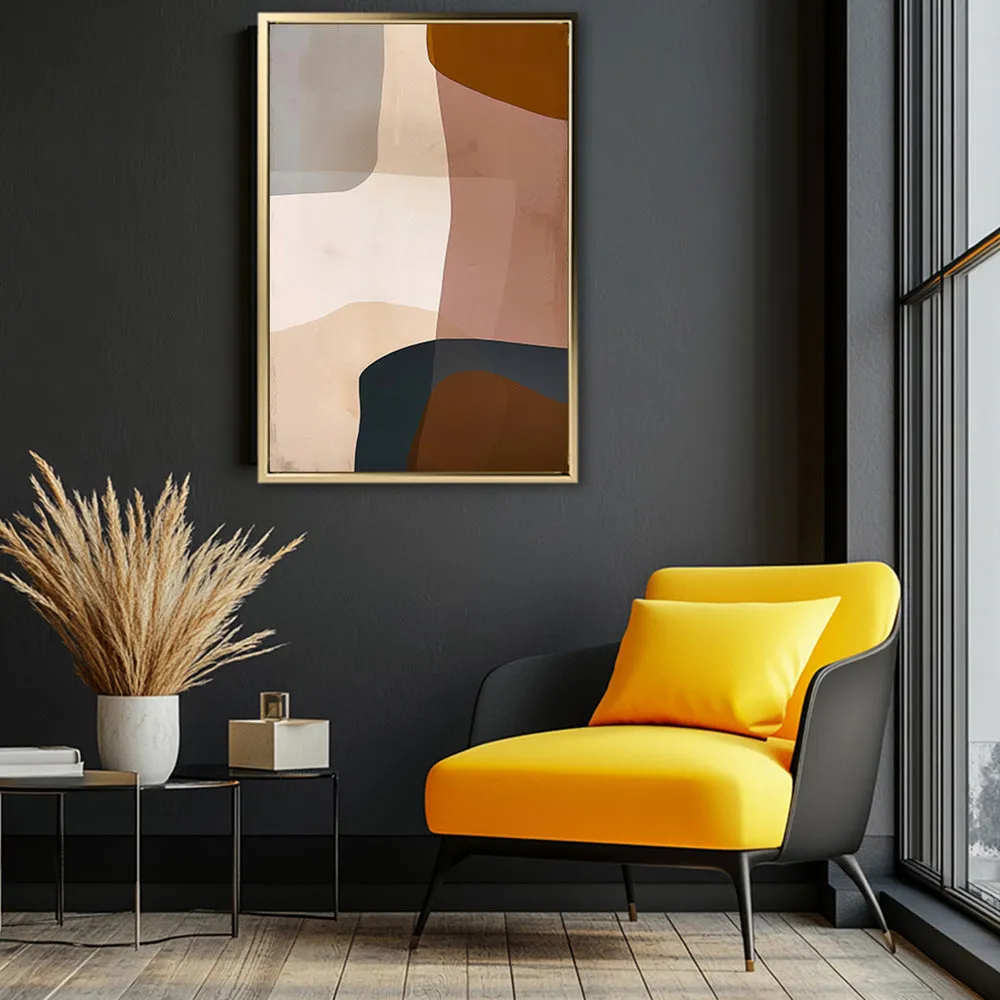 Canvas Wall Art Stretched Over Wooden Frame with Floating Frame and Earth Tones Abstract Painting CV4151