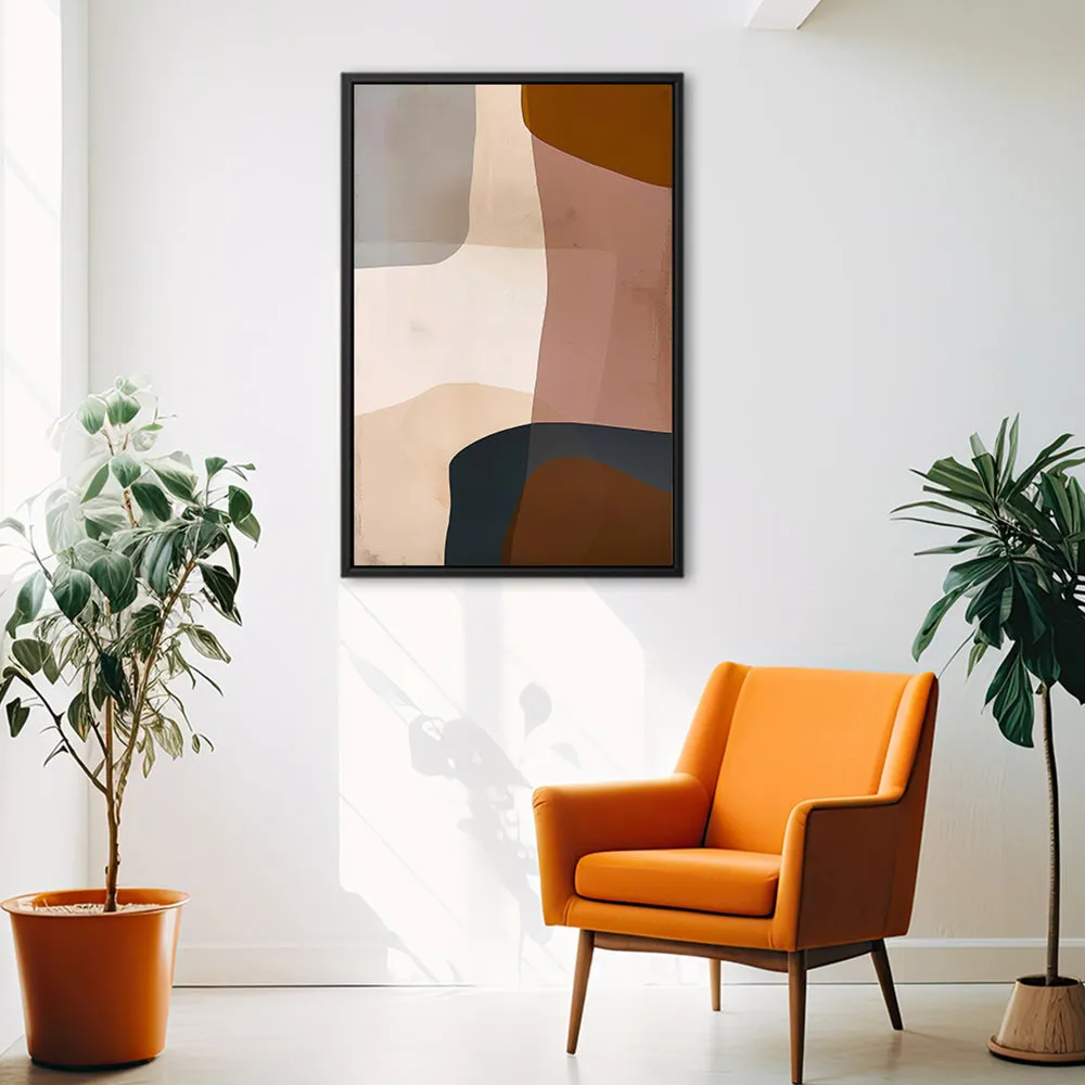 Canvas Wall Art Stretched Over Wooden Frame with Floating Frame and Earth Tones Abstract Painting CV4151