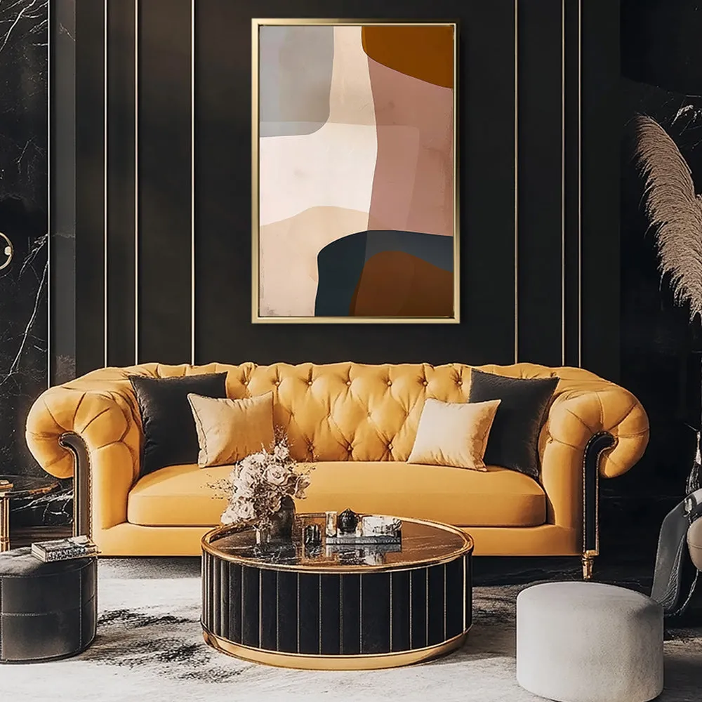 Canvas Wall Art Stretched Over Wooden Frame with Floating Frame and Earth Tones Abstract Painting CV4151