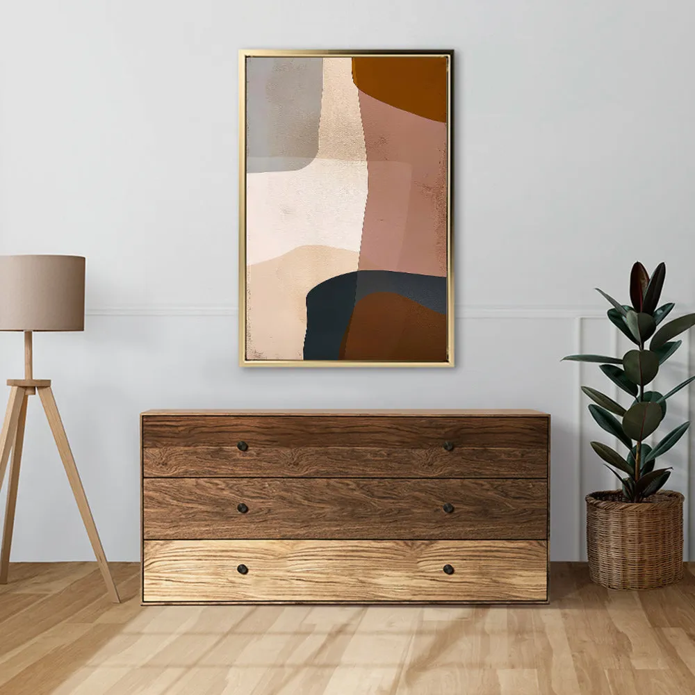 Canvas Wall Art Stretched Over Wooden Frame with Floating Frame and Earth Tones Abstract Painting CV4151