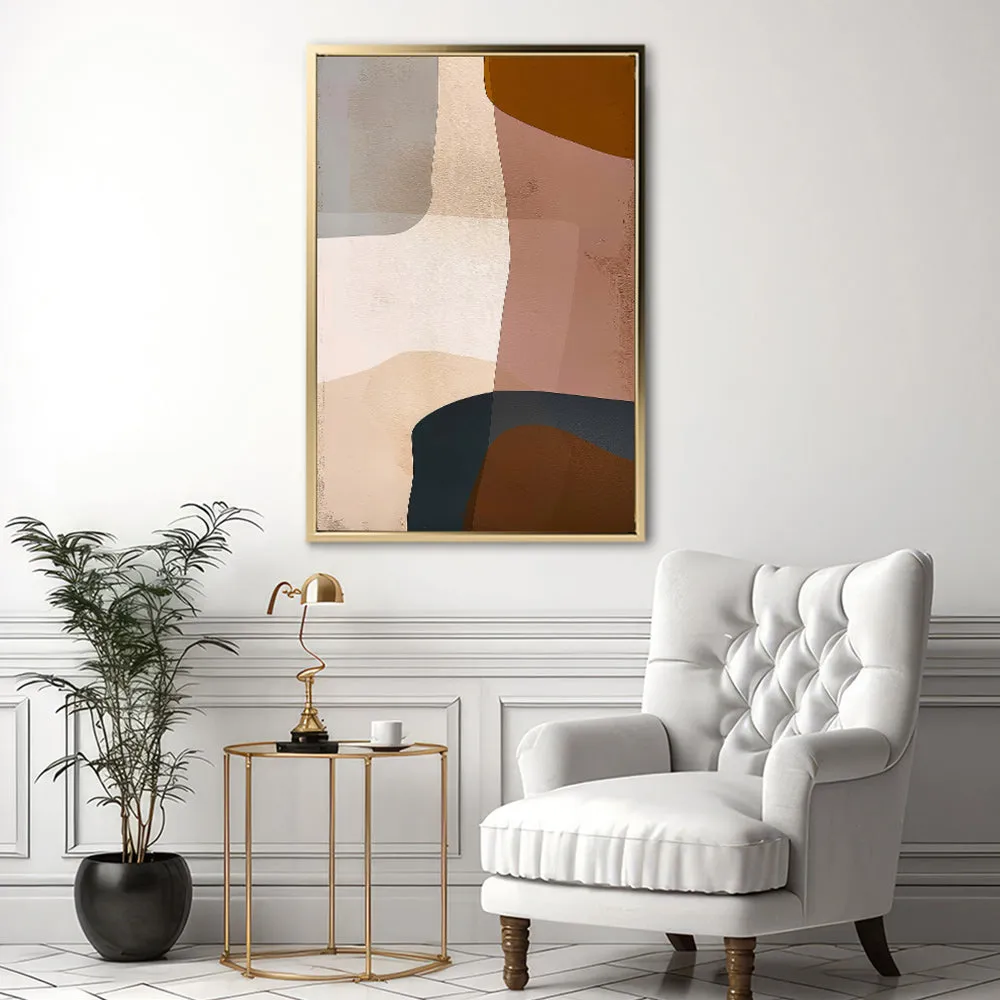 Canvas Wall Art Stretched Over Wooden Frame with Floating Frame and Earth Tones Abstract Painting CV4151