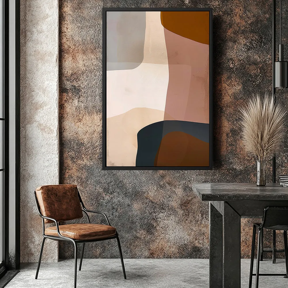 Canvas Wall Art Stretched Over Wooden Frame with Floating Frame and Earth Tones Abstract Painting CV4151