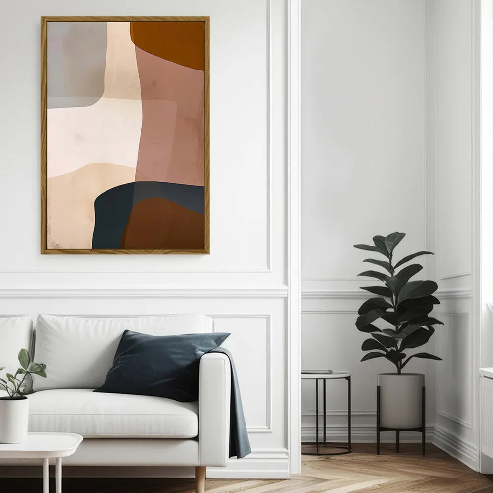 Canvas Wall Art Stretched Over Wooden Frame with Floating Frame and Earth Tones Abstract Painting CV4151