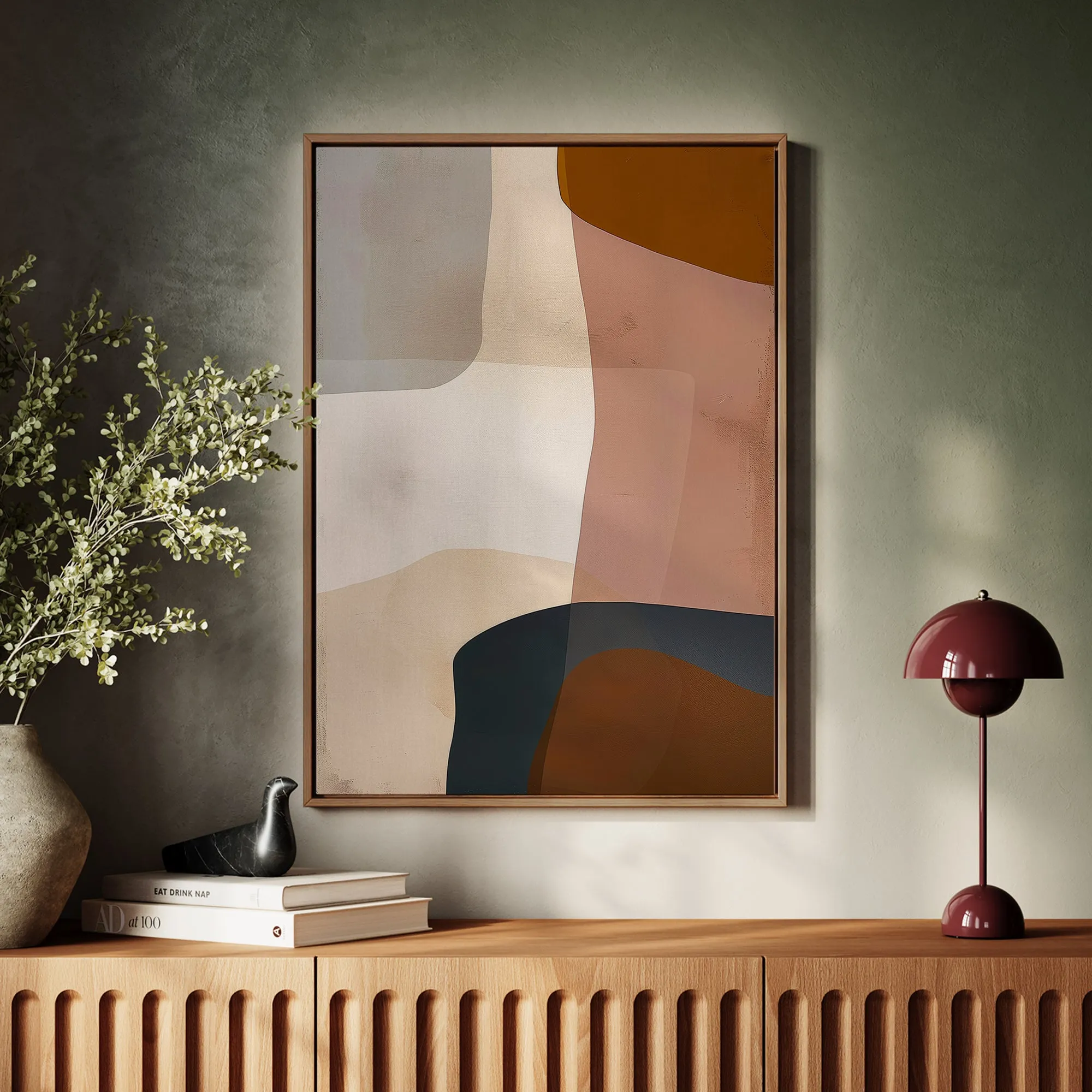 Canvas Wall Art Stretched Over Wooden Frame with Floating Frame and Earth Tones Abstract Painting CV4151