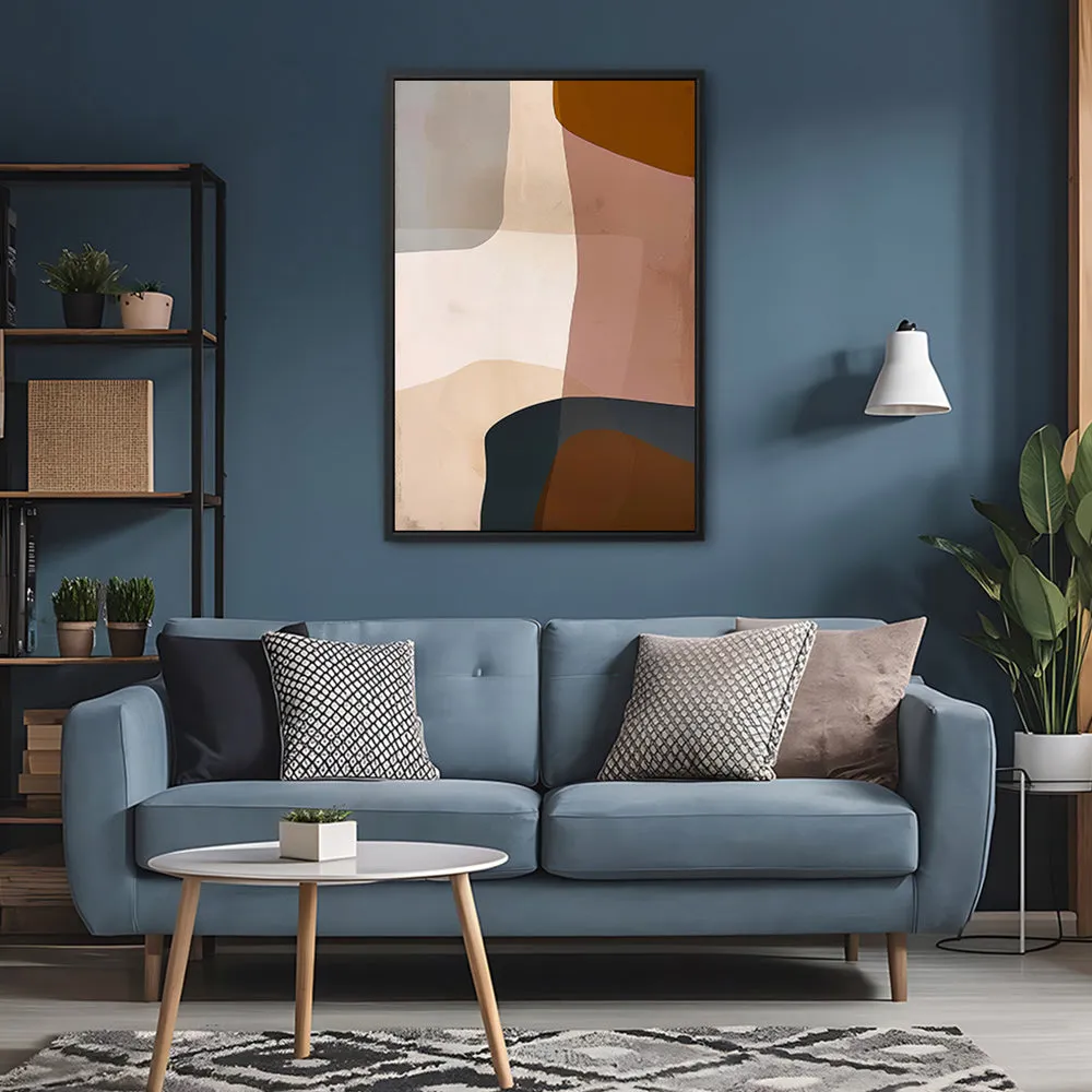 Canvas Wall Art Stretched Over Wooden Frame with Floating Frame and Earth Tones Abstract Painting CV4151