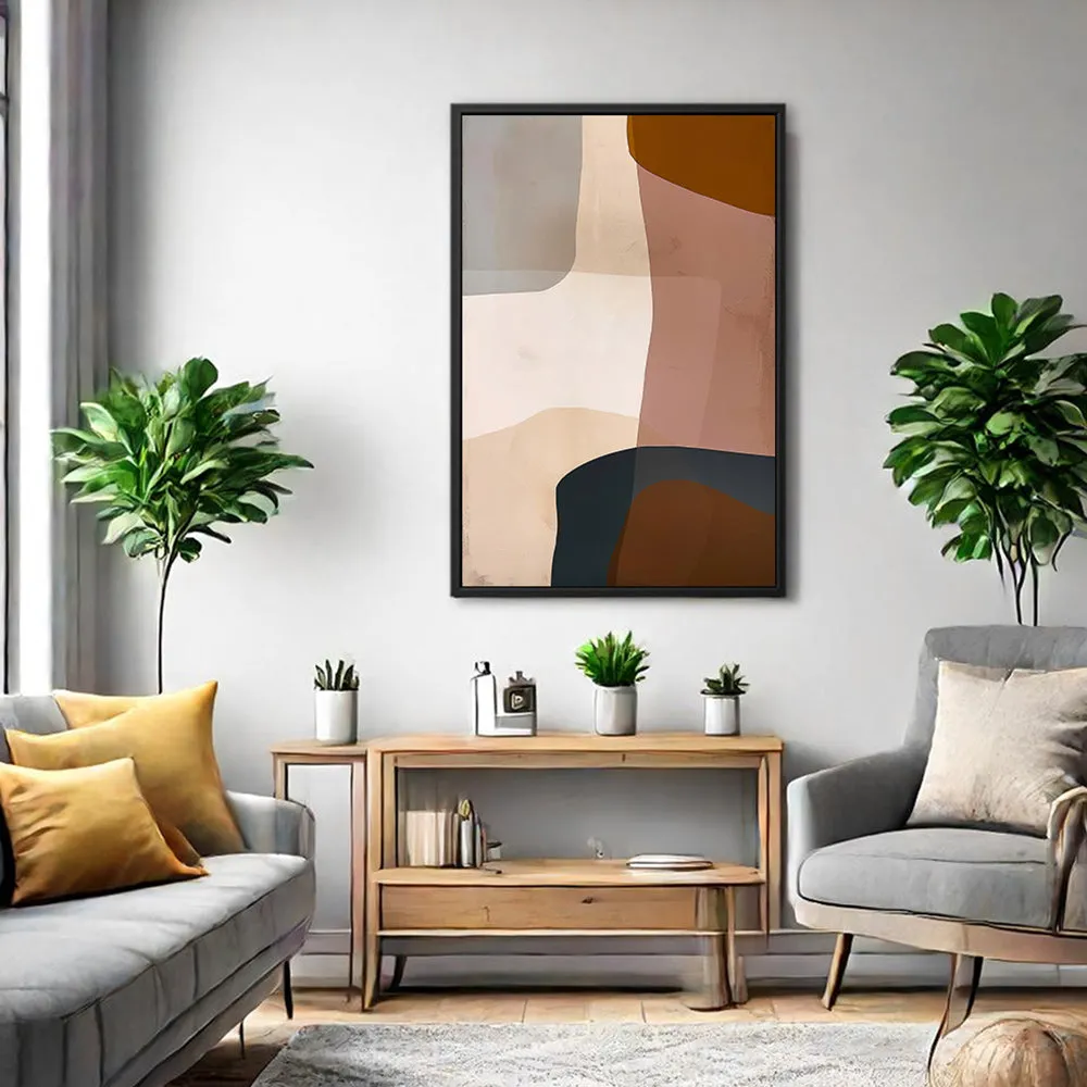 Canvas Wall Art Stretched Over Wooden Frame with Floating Frame and Earth Tones Abstract Painting CV4151