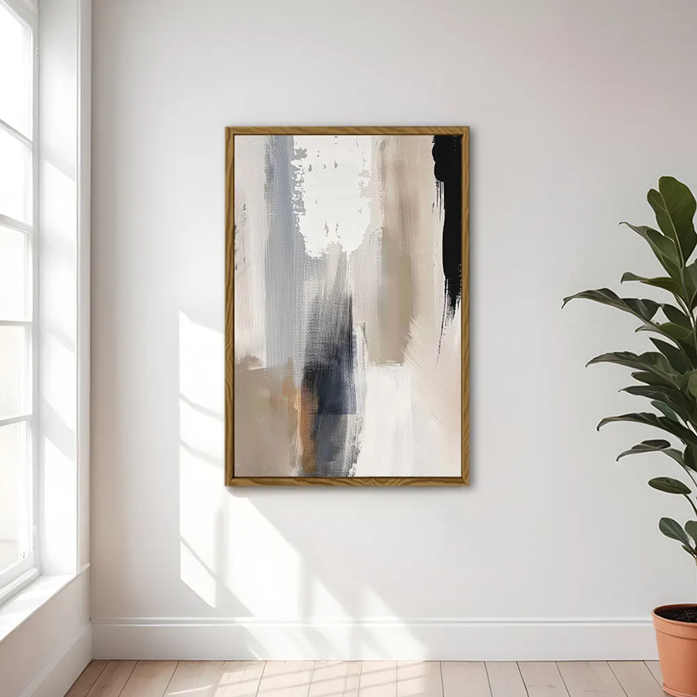 Canvas Wall Art Stretched Over Wooden Frame with Floating Frame and Earth Tones Abstract Painting CV4153