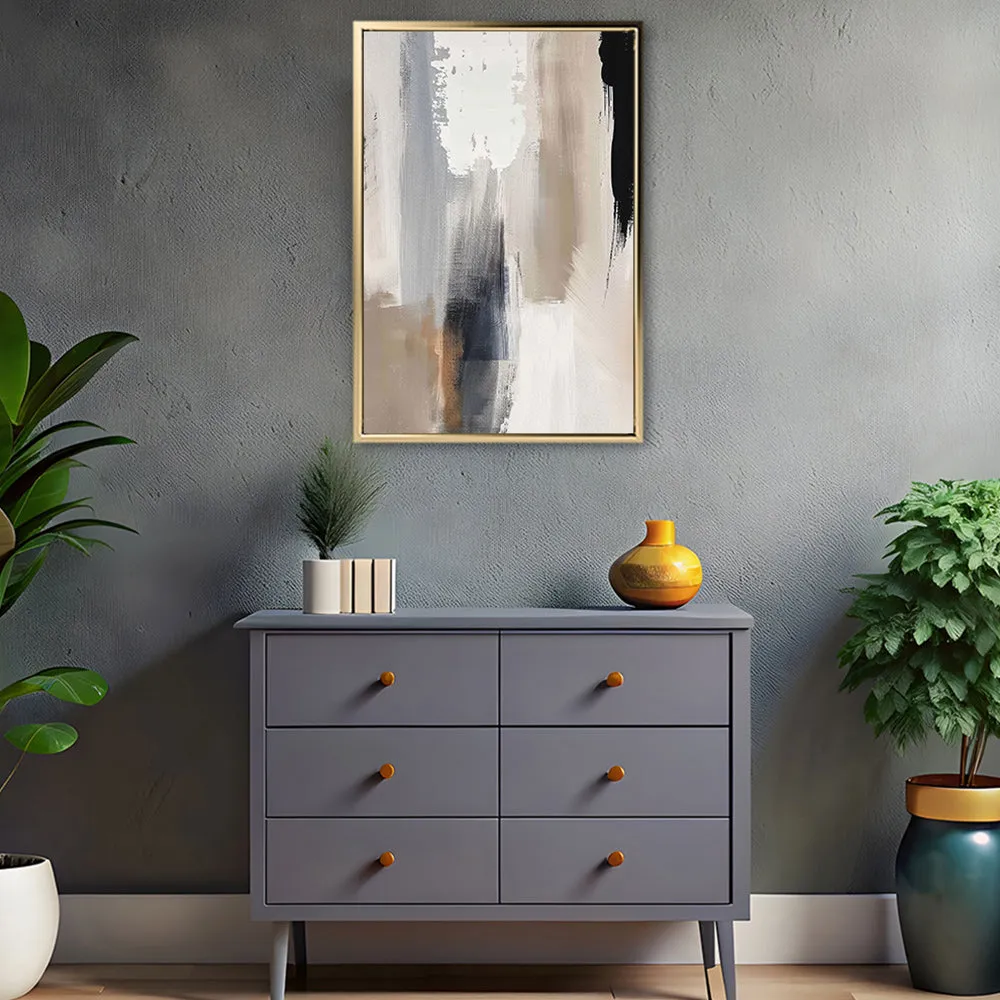 Canvas Wall Art Stretched Over Wooden Frame with Floating Frame and Earth Tones Abstract Painting CV4153