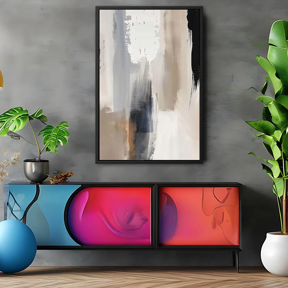 Canvas Wall Art Stretched Over Wooden Frame with Floating Frame and Earth Tones Abstract Painting CV4153