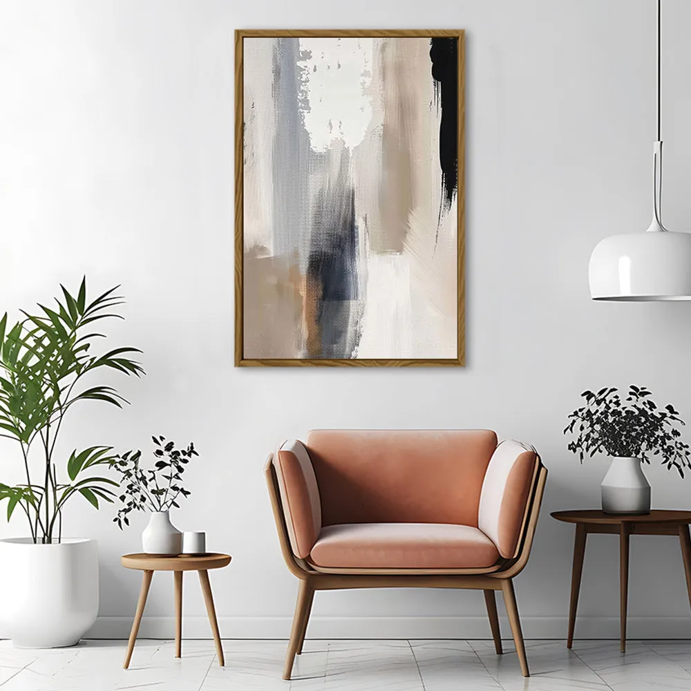 Canvas Wall Art Stretched Over Wooden Frame with Floating Frame and Earth Tones Abstract Painting CV4153