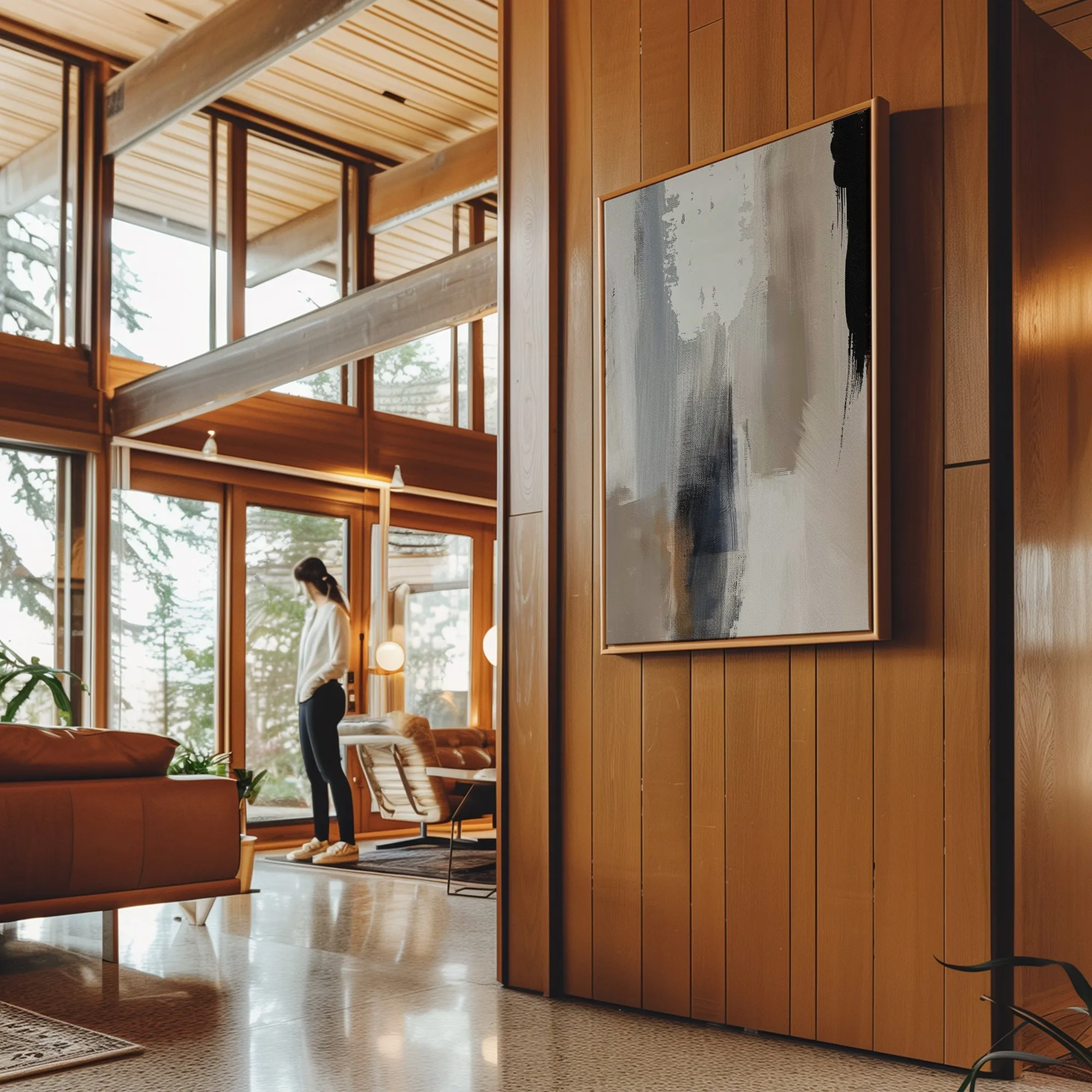 Canvas Wall Art Stretched Over Wooden Frame with Floating Frame and Earth Tones Abstract Painting CV4153