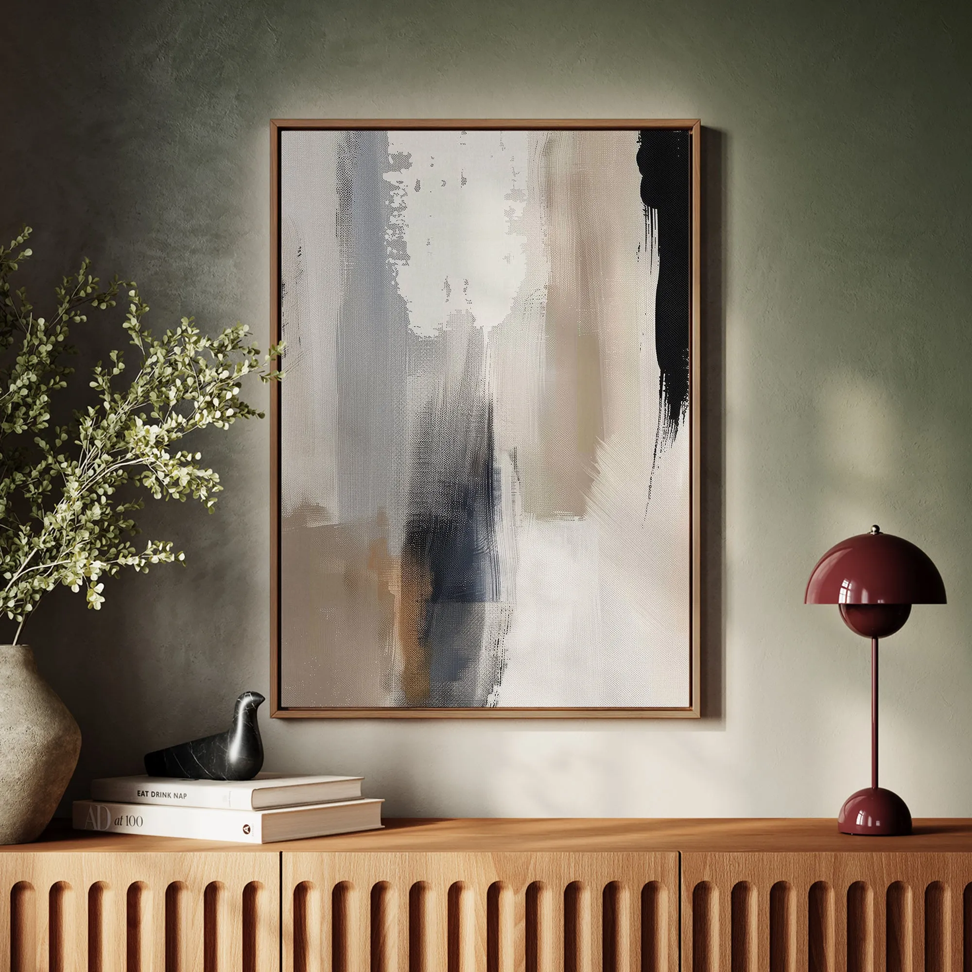 Canvas Wall Art Stretched Over Wooden Frame with Floating Frame and Earth Tones Abstract Painting CV4153