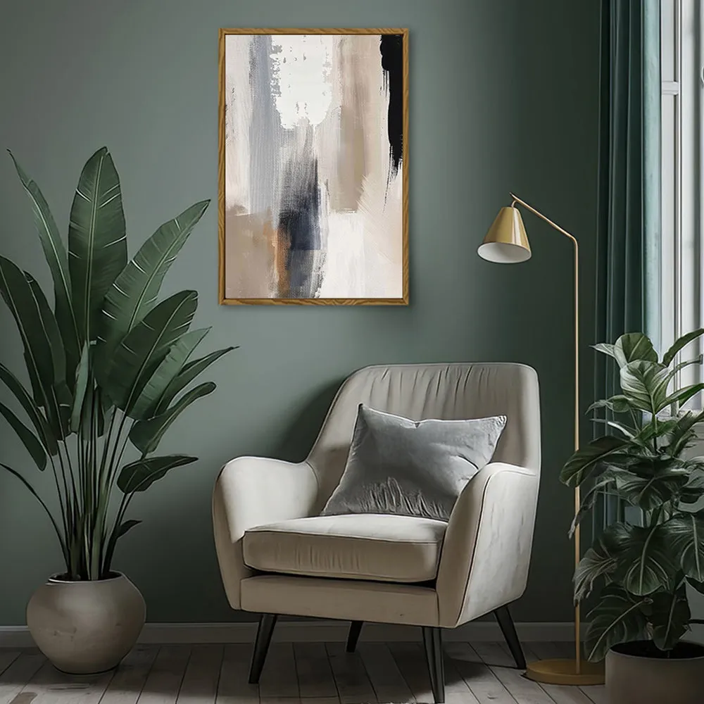 Canvas Wall Art Stretched Over Wooden Frame with Floating Frame and Earth Tones Abstract Painting CV4153