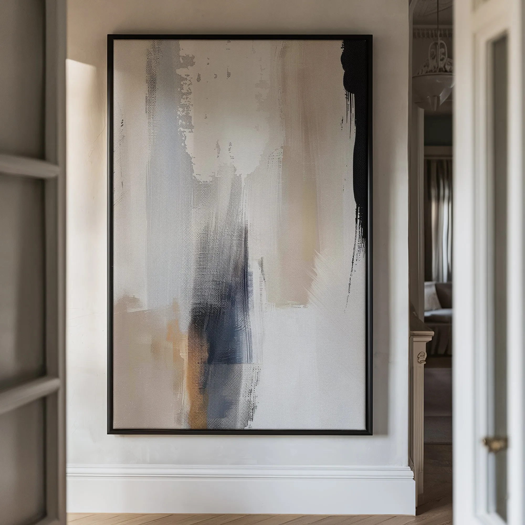 Canvas Wall Art Stretched Over Wooden Frame with Floating Frame and Earth Tones Abstract Painting CV4153