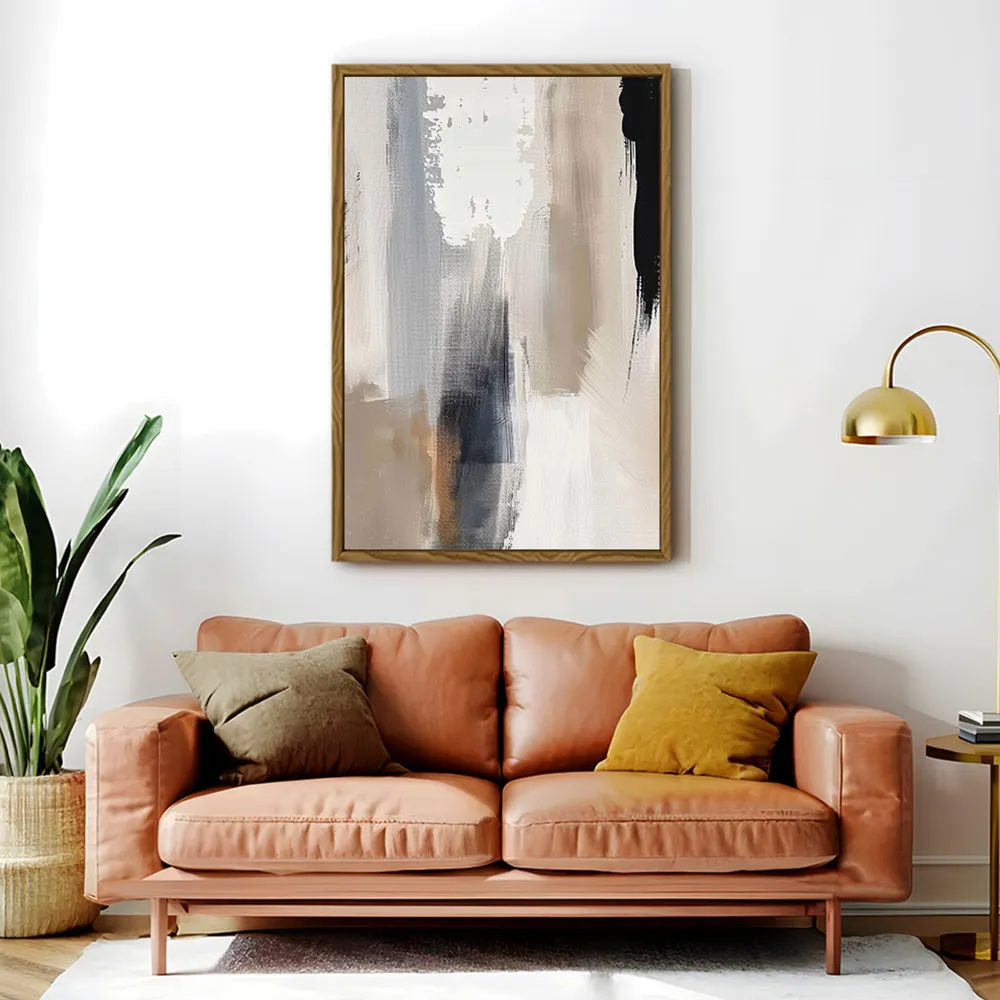 Canvas Wall Art Stretched Over Wooden Frame with Floating Frame and Earth Tones Abstract Painting CV4153