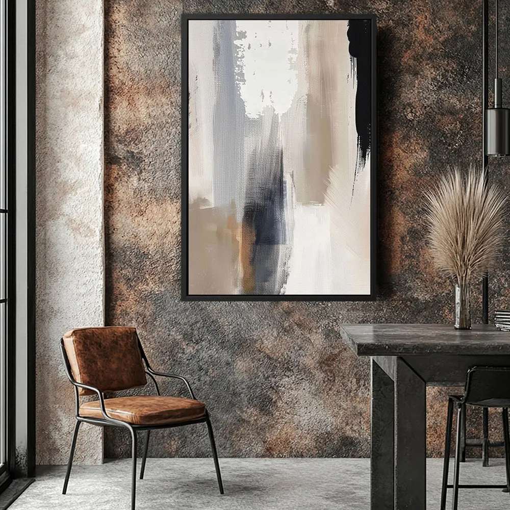 Canvas Wall Art Stretched Over Wooden Frame with Floating Frame and Earth Tones Abstract Painting CV4153