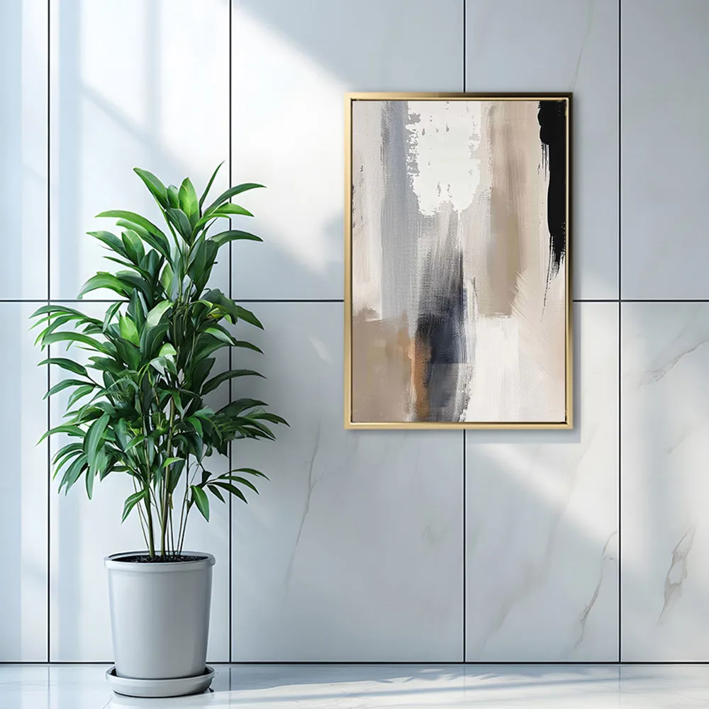 Canvas Wall Art Stretched Over Wooden Frame with Floating Frame and Earth Tones Abstract Painting CV4153